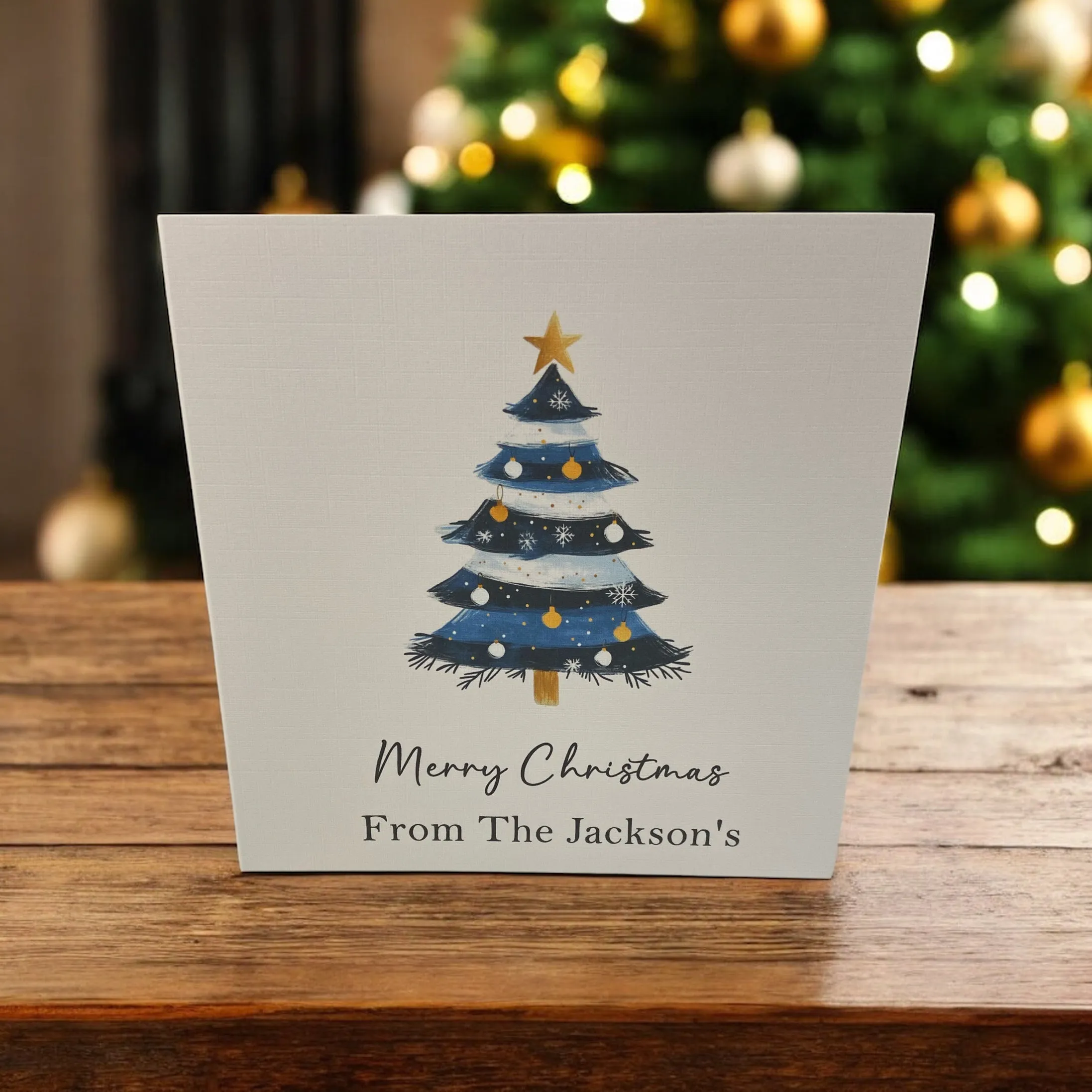 Personalised Christmas Card Pack Navy Christmas Tree 10, 20, 30, 40, 50