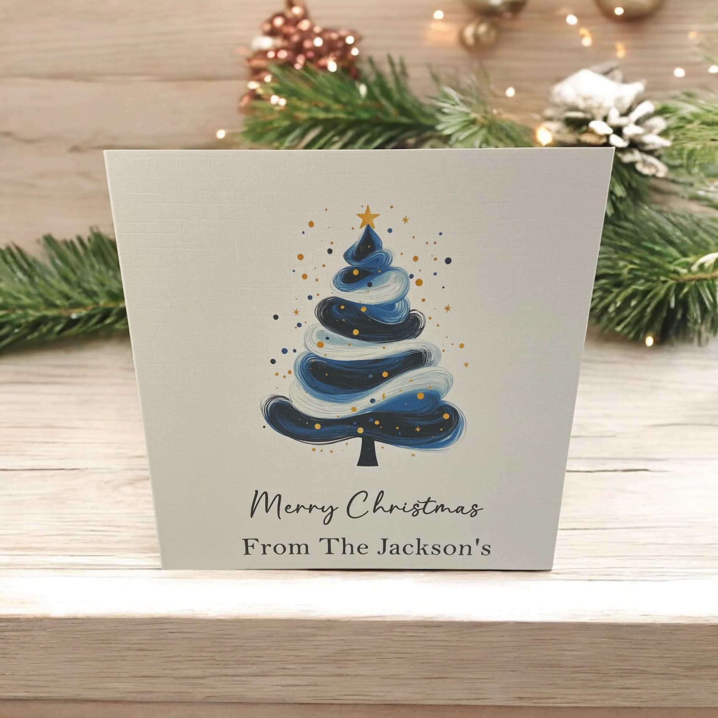 Personalised Christmas Card Pack Navy Christmas Tree 10, 20, 30, 40, 50