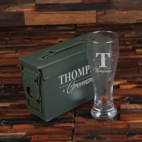 Personalized .30 Cal Ammo Box And Beer Glass Set