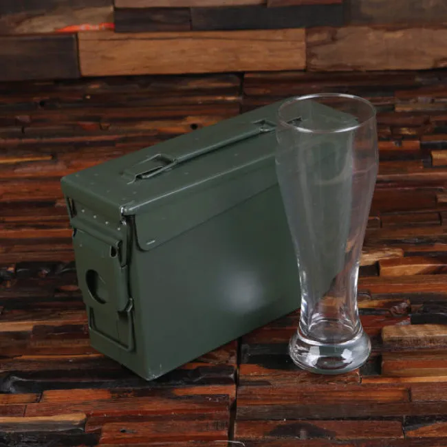 Personalized .30 Cal Ammo Box And Beer Glass Set