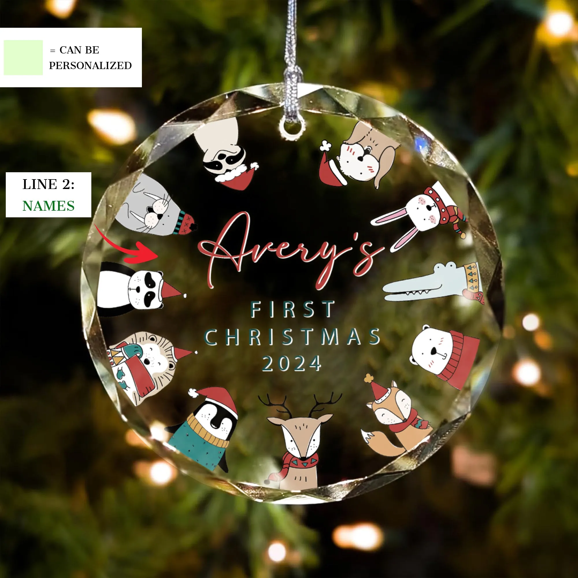 Personalized Baby's First Christmas Glass Ornament, Personalized Woodland Creatures, Baby Deer Ornament, Holiday Keepsake Ornament, New Baby Gift, 2024 Custom Baby Ornament GX02-17