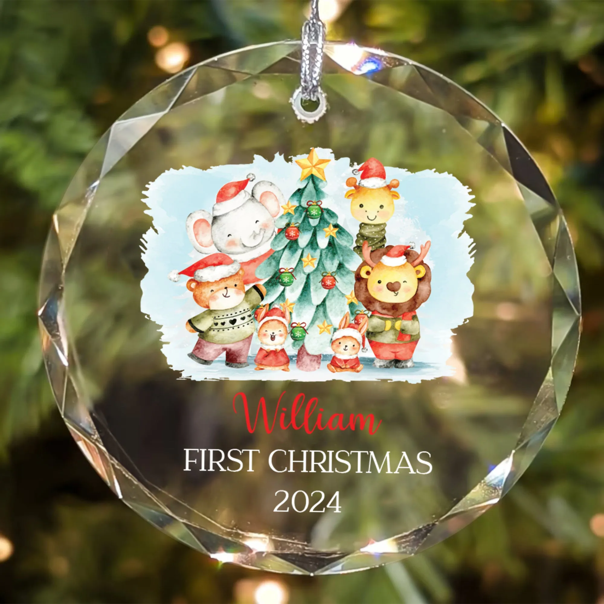 Personalized Baby's First Christmas Glass Ornament, Personalized Woodland Creatures, Baby Deer Ornament, Holiday Keepsake Ornament, New Baby Gift, 2024 Custom Baby Ornament GX02-20