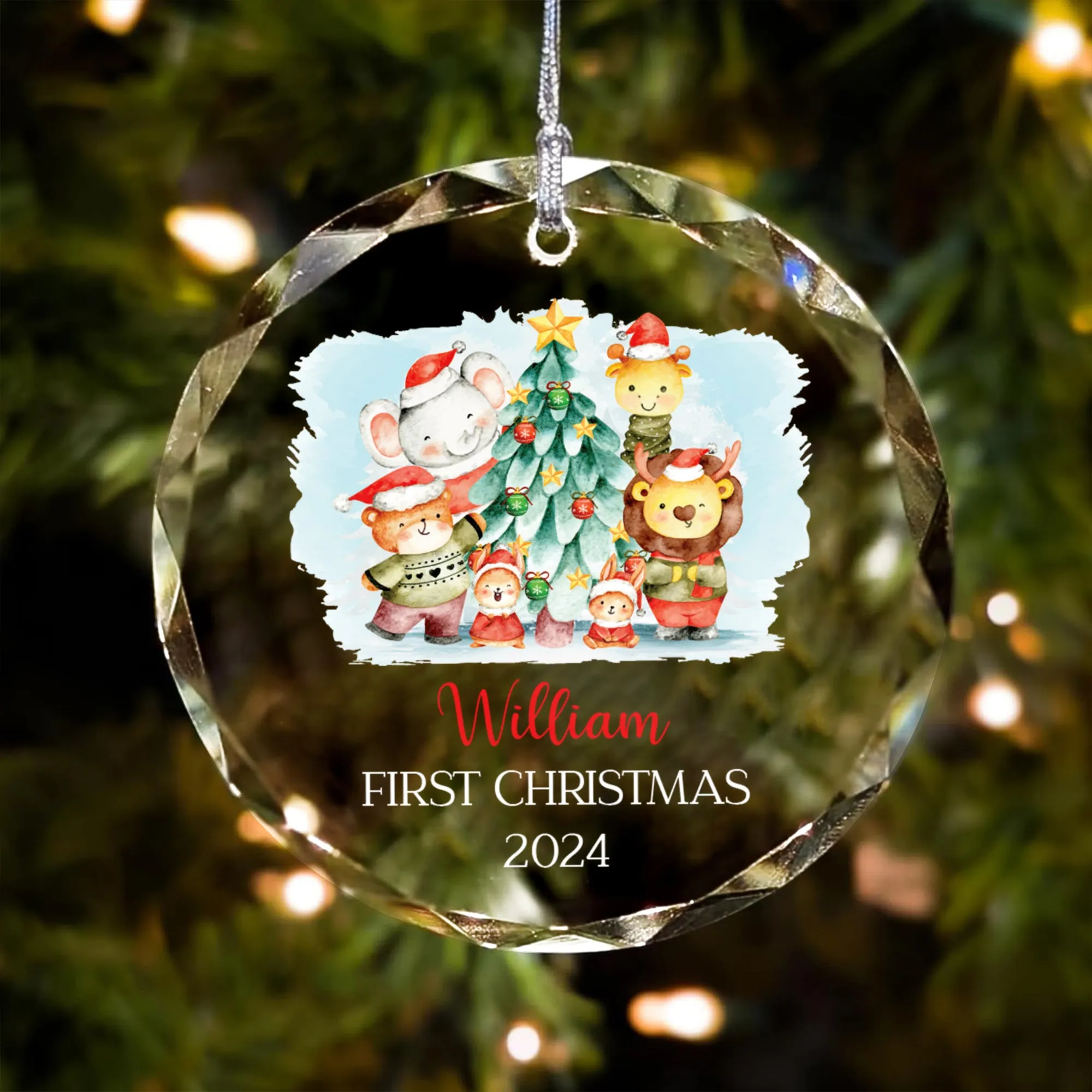 Personalized Baby's First Christmas Glass Ornament, Personalized Woodland Creatures, Baby Deer Ornament, Holiday Keepsake Ornament, New Baby Gift, 2024 Custom Baby Ornament GX02-20