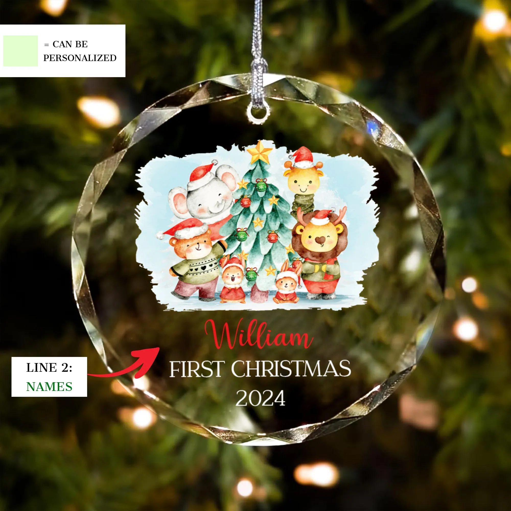 Personalized Baby's First Christmas Glass Ornament, Personalized Woodland Creatures, Baby Deer Ornament, Holiday Keepsake Ornament, New Baby Gift, 2024 Custom Baby Ornament GX02-20