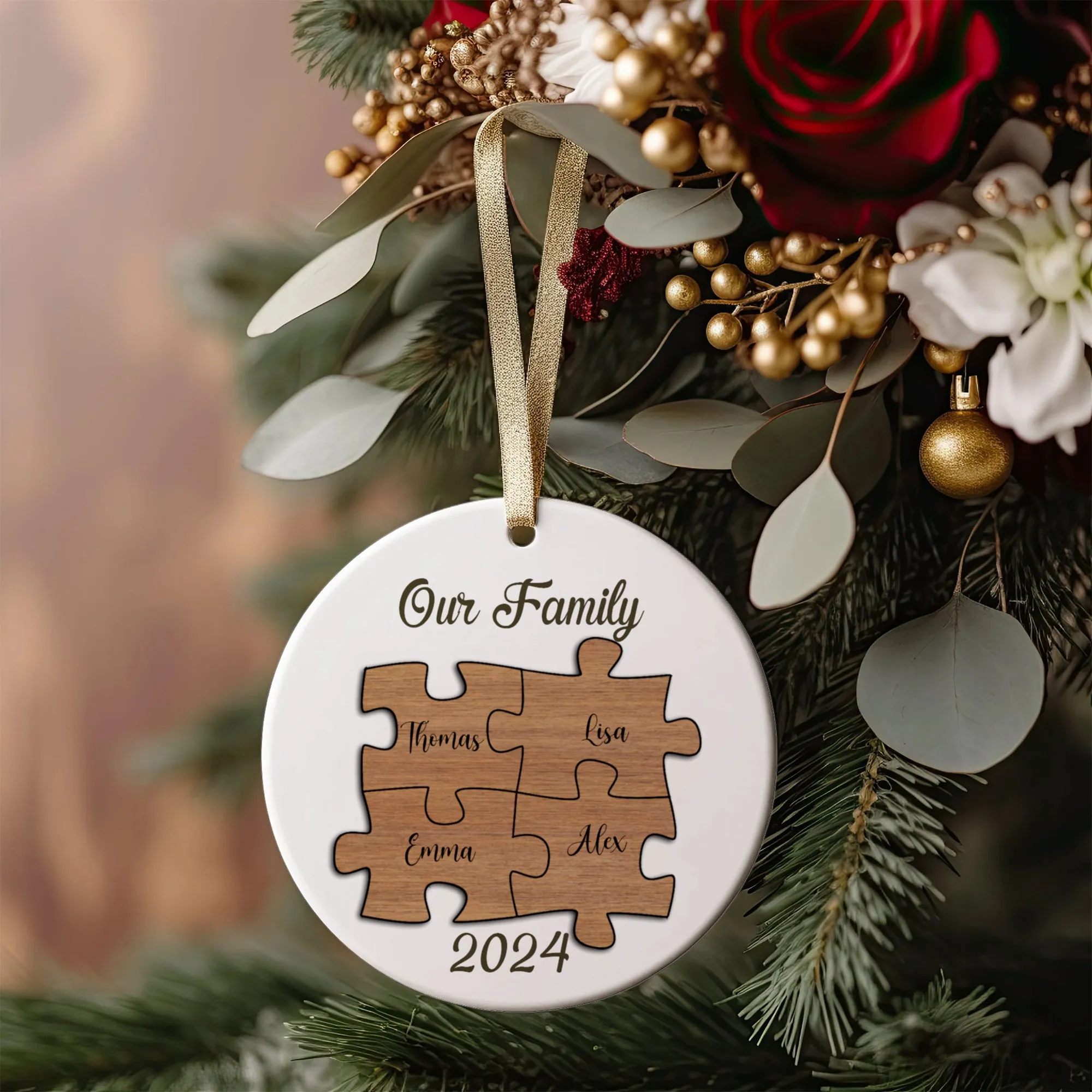 Personalized Ceramic Family Ornament, Puzzle Ornament, Pieces of our Family CX02-30