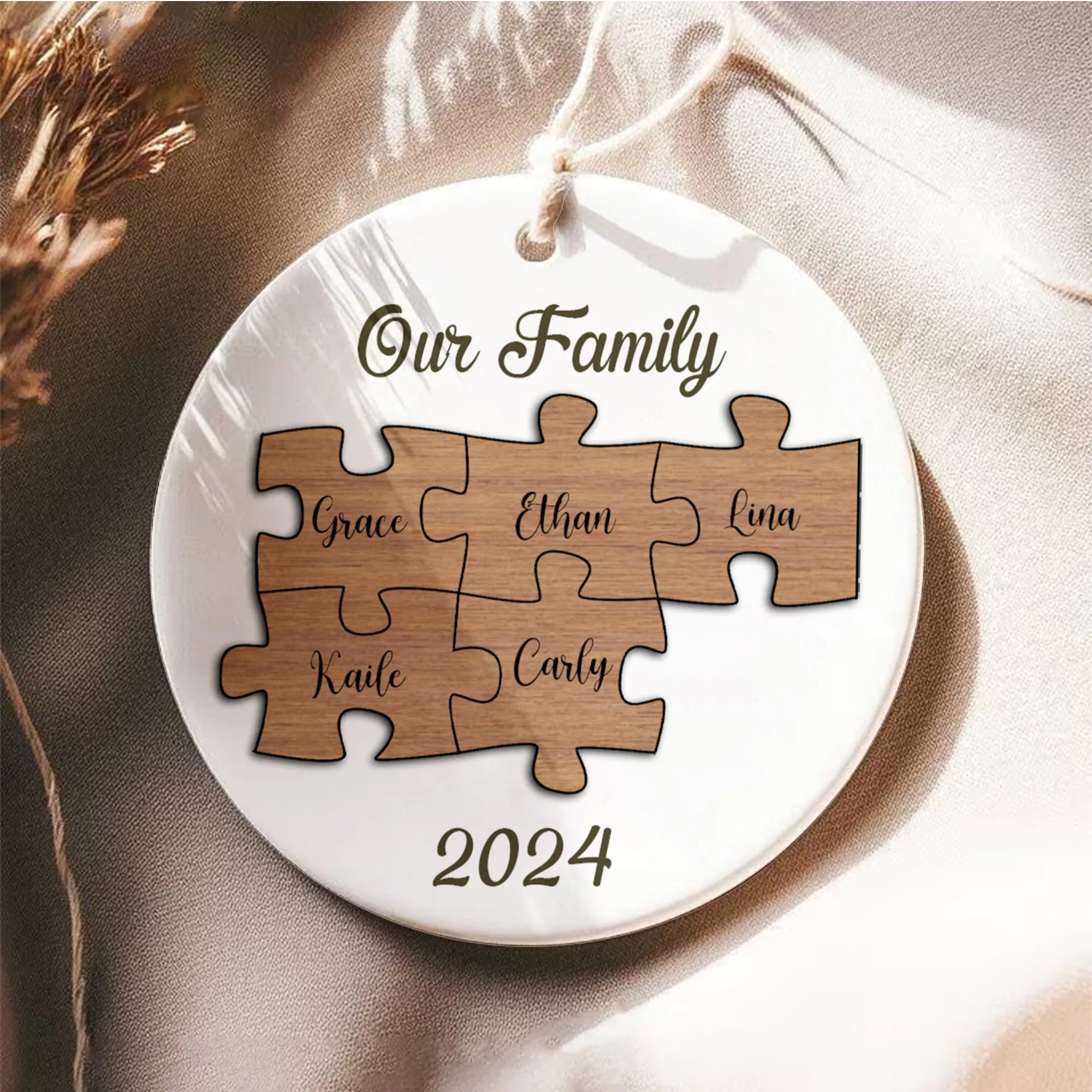 Personalized Ceramic Family Ornament, Puzzle Ornament, Pieces of our Family CX02-30