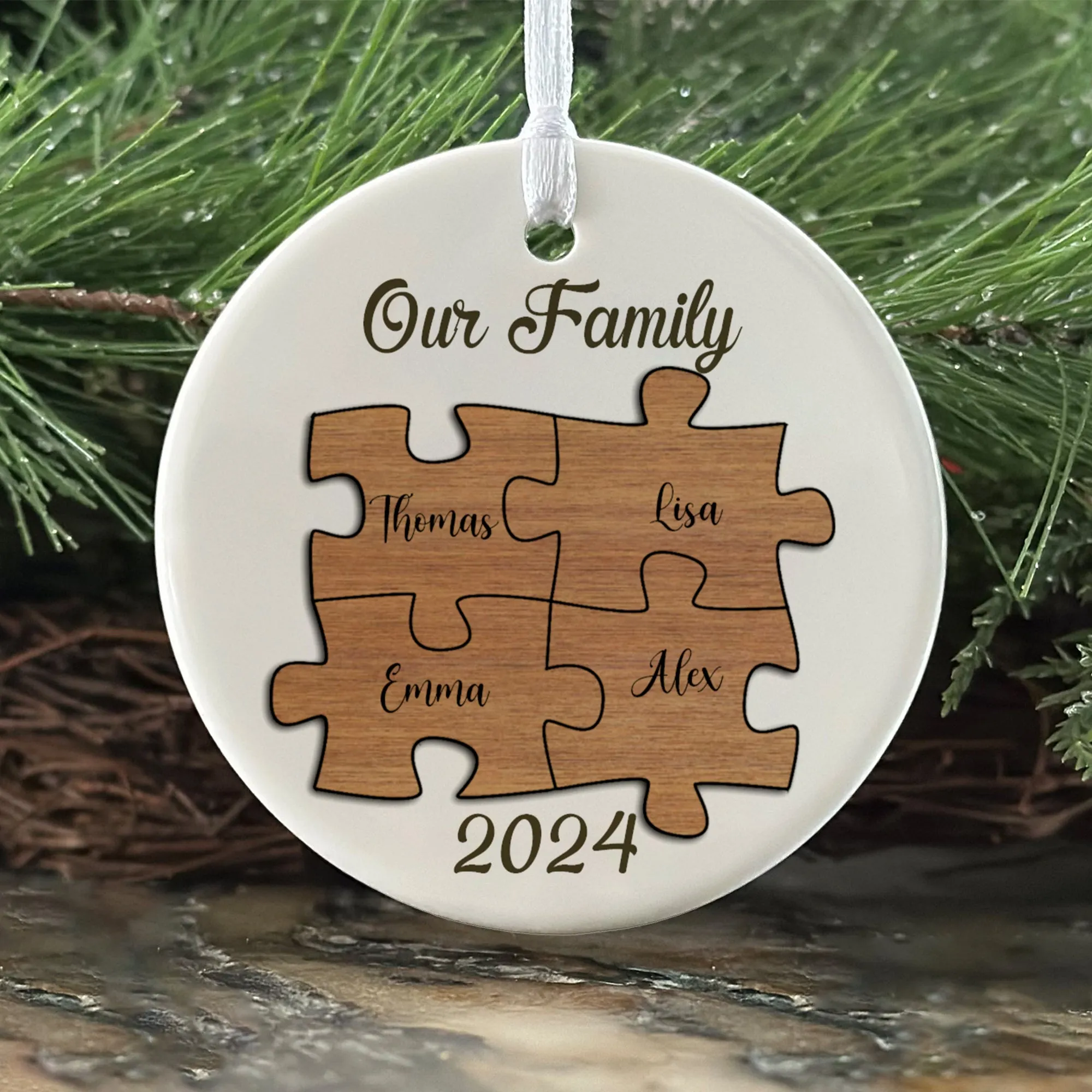 Personalized Ceramic Family Ornament, Puzzle Ornament, Pieces of our Family CX02-30