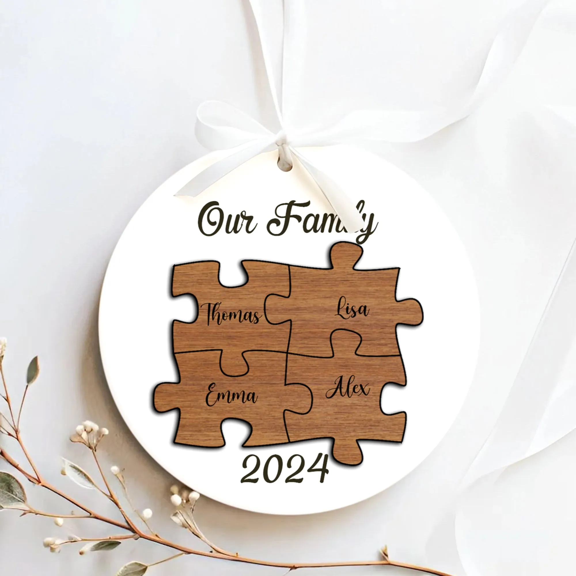 Personalized Ceramic Family Ornament, Puzzle Ornament, Pieces of our Family CX02-30