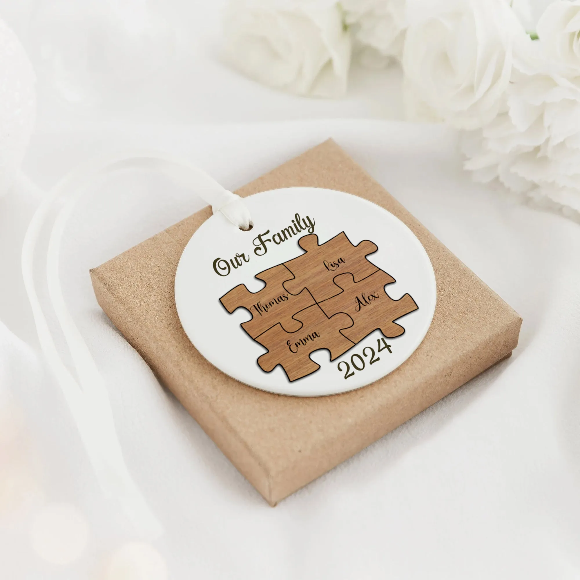 Personalized Ceramic Family Ornament, Puzzle Ornament, Pieces of our Family CX02-30