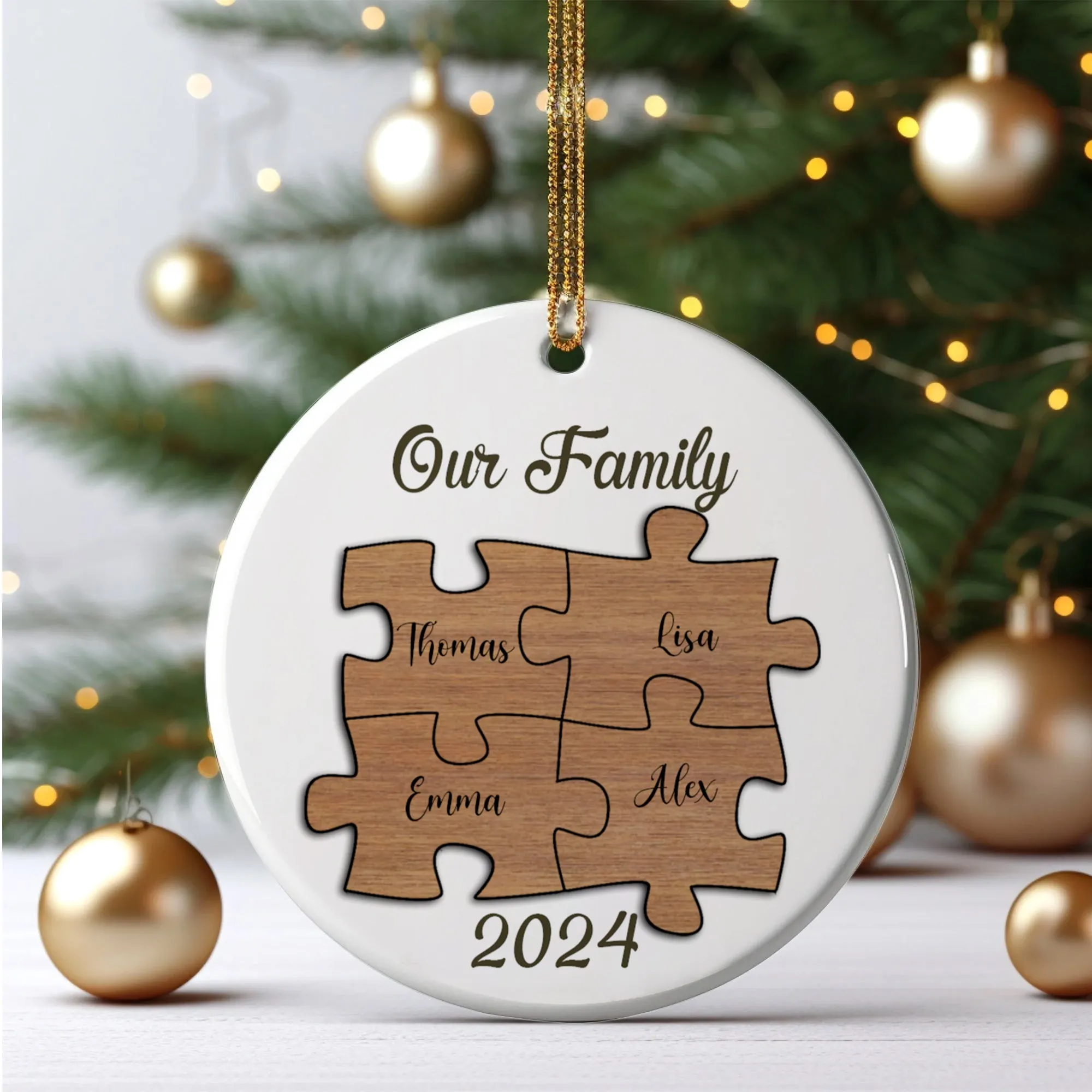 Personalized Ceramic Family Ornament, Puzzle Ornament, Pieces of our Family CX02-30