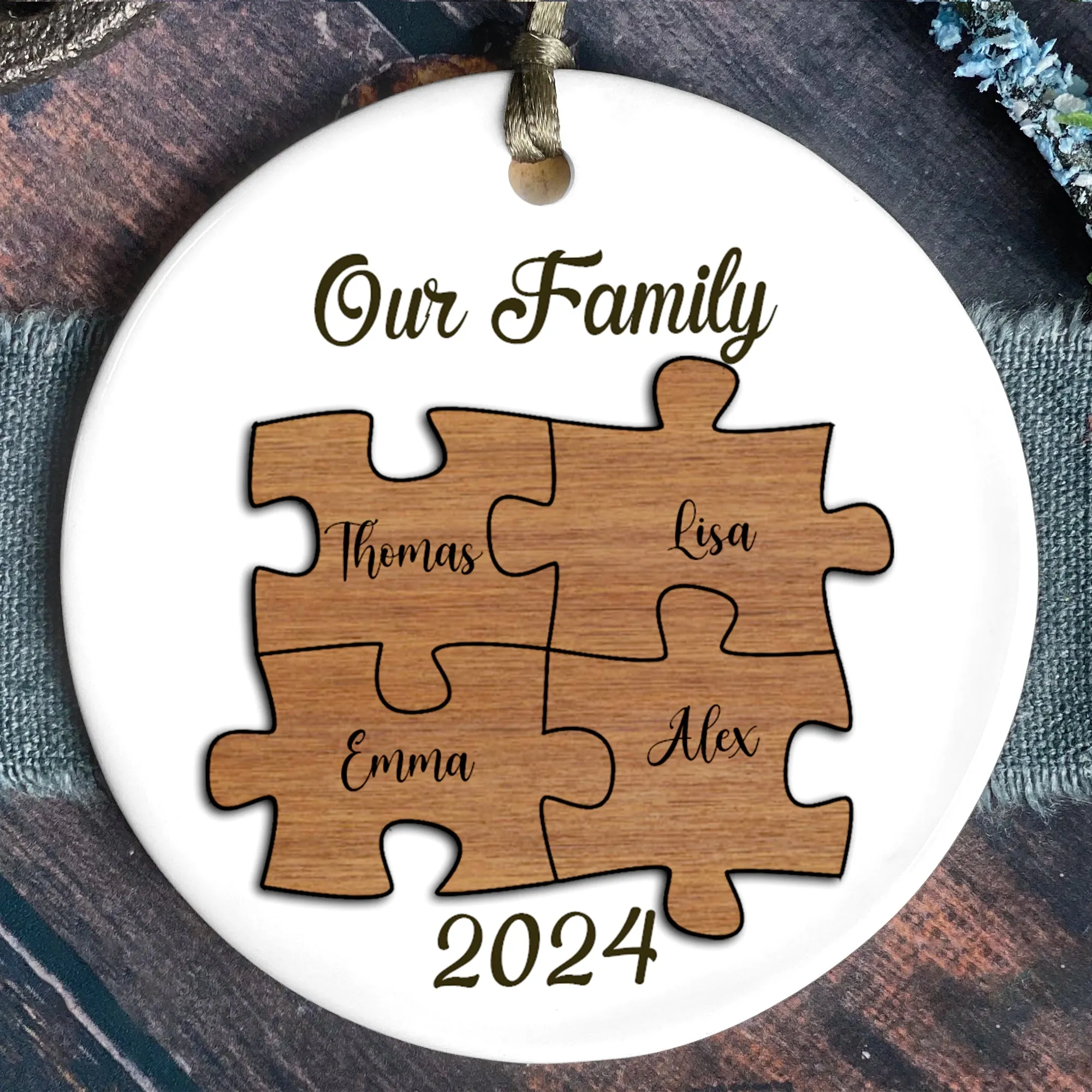 Personalized Ceramic Family Ornament, Puzzle Ornament, Pieces of our Family CX02-30