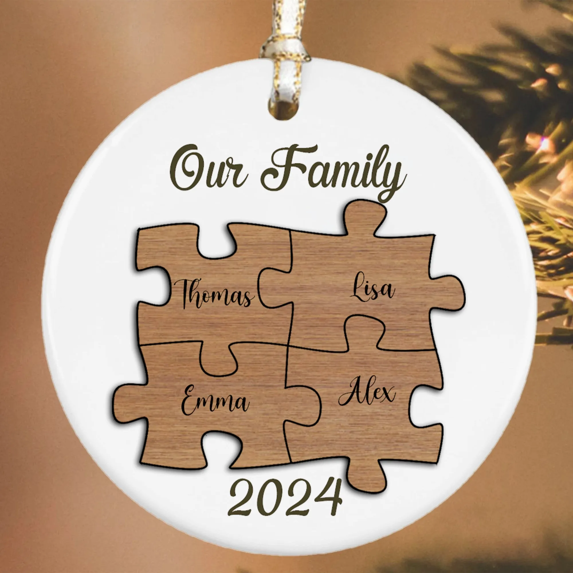 Personalized Ceramic Family Ornament, Puzzle Ornament, Pieces of our Family CX02-30