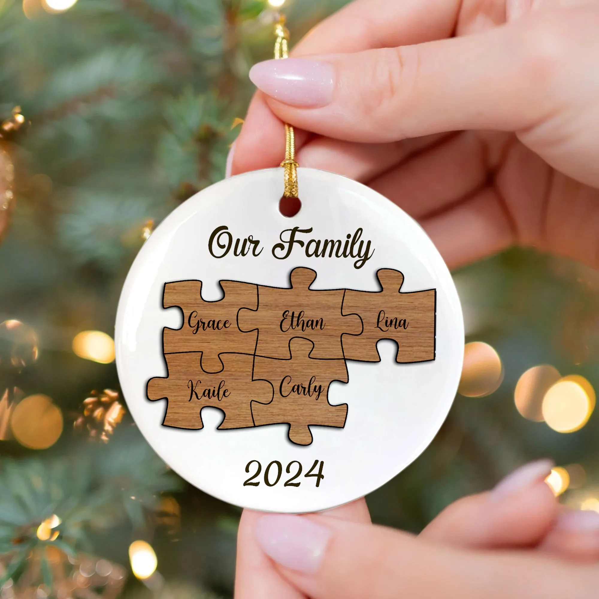 Personalized Ceramic Family Ornament, Puzzle Ornament, Pieces of our Family CX02-30