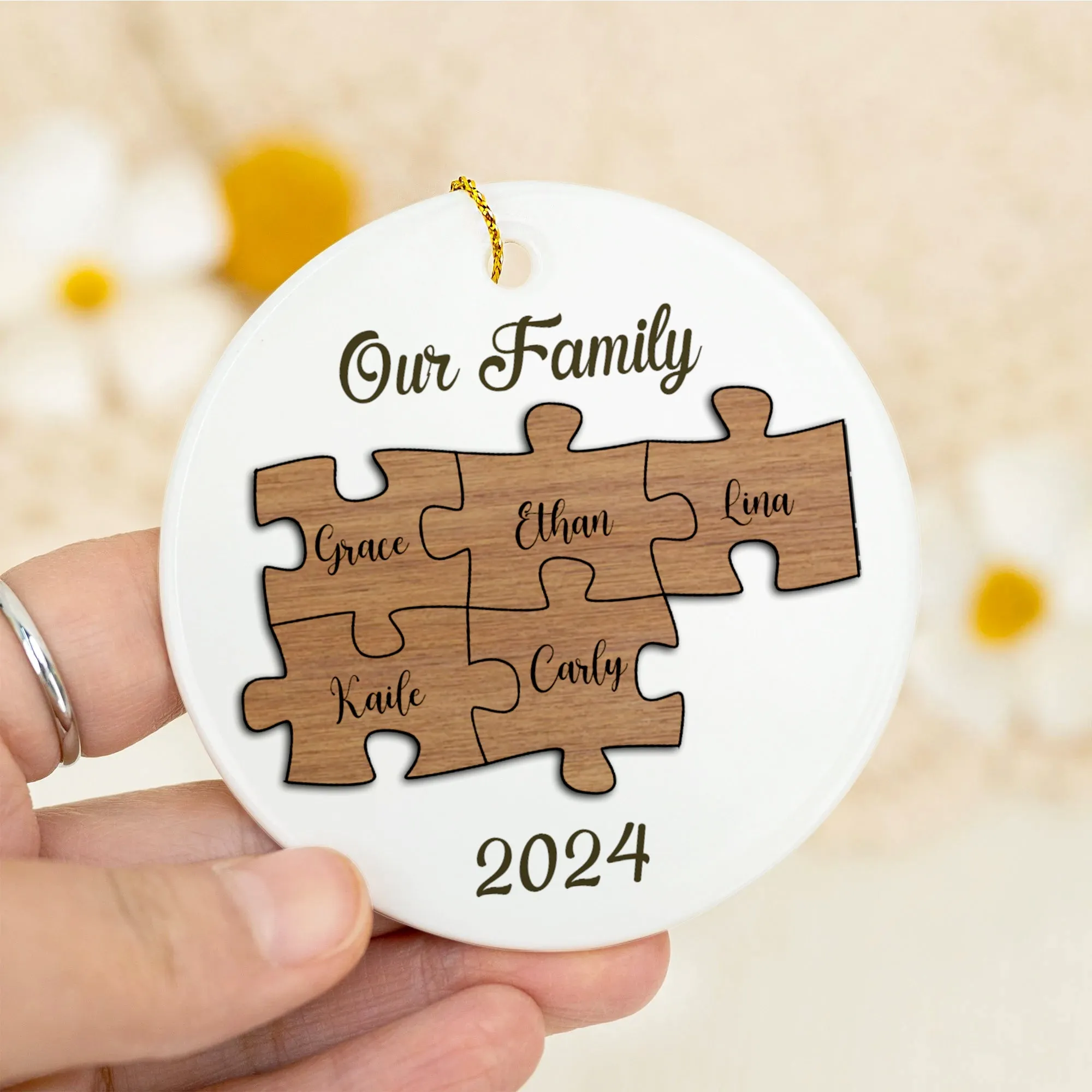 Personalized Ceramic Family Ornament, Puzzle Ornament, Pieces of our Family CX02-30