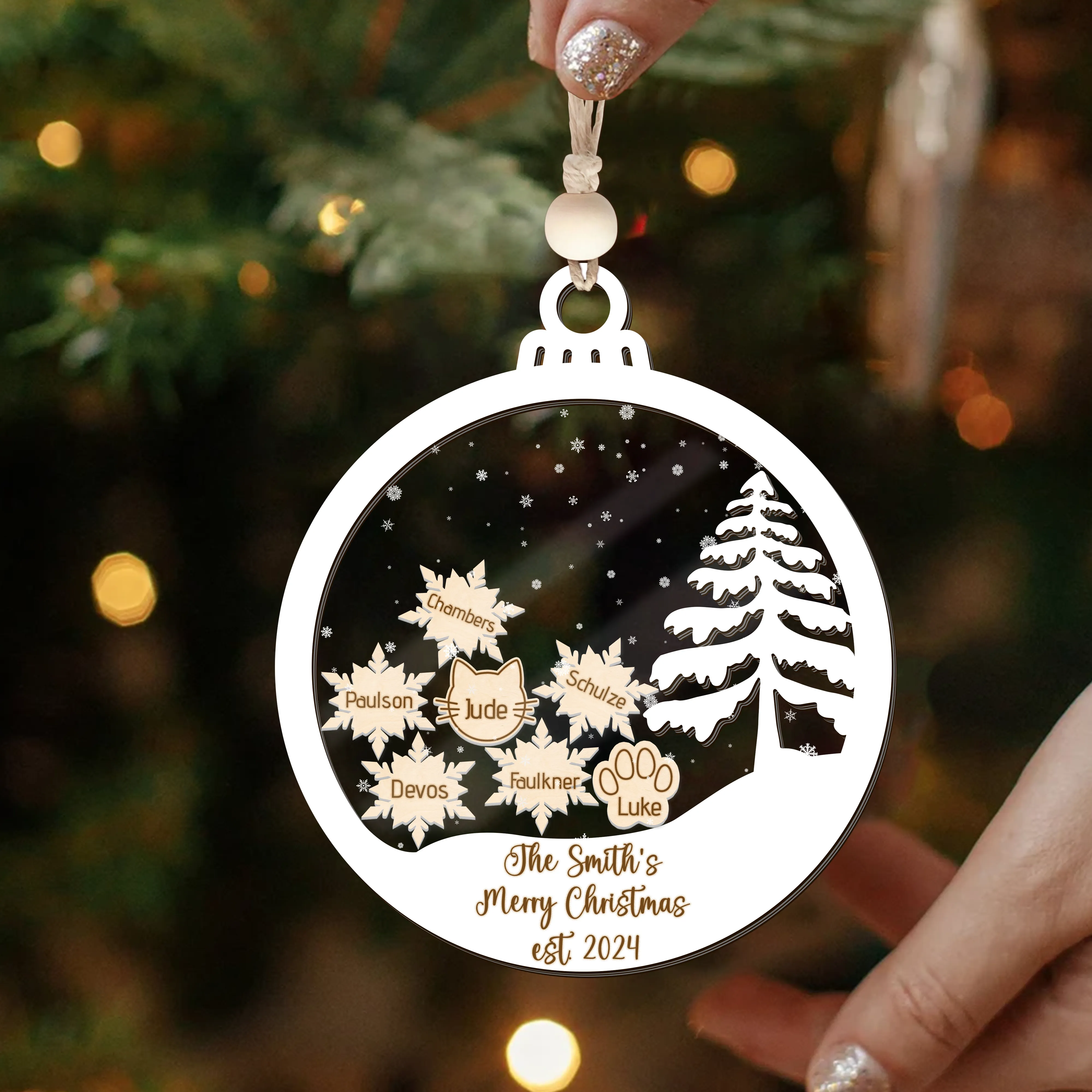 Personalized Family Christmas Ornament 5D, Custom Family Name Wooden Ornament CF299