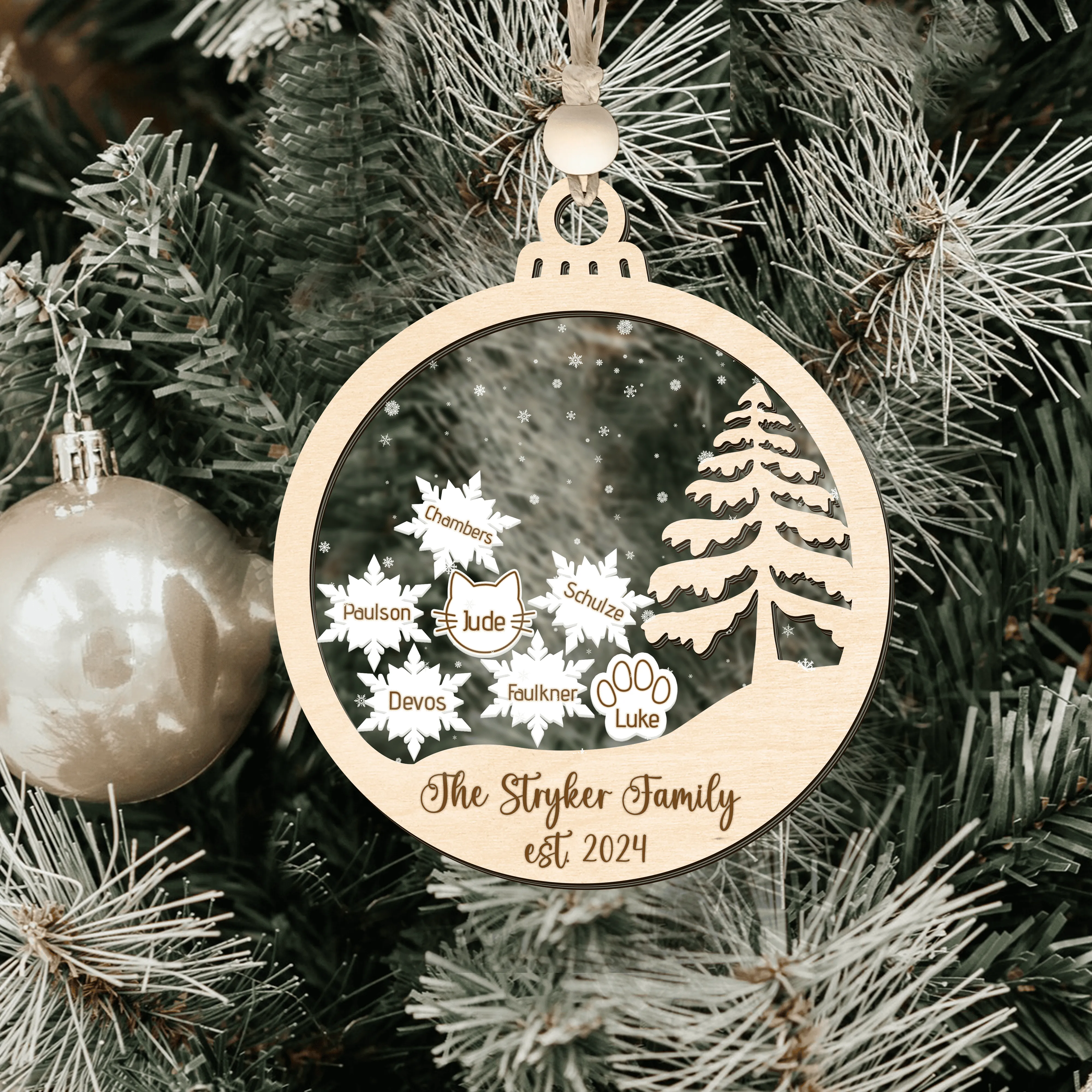 Personalized Family Christmas Ornament 5D, Custom Family Name Wooden Ornament CF299