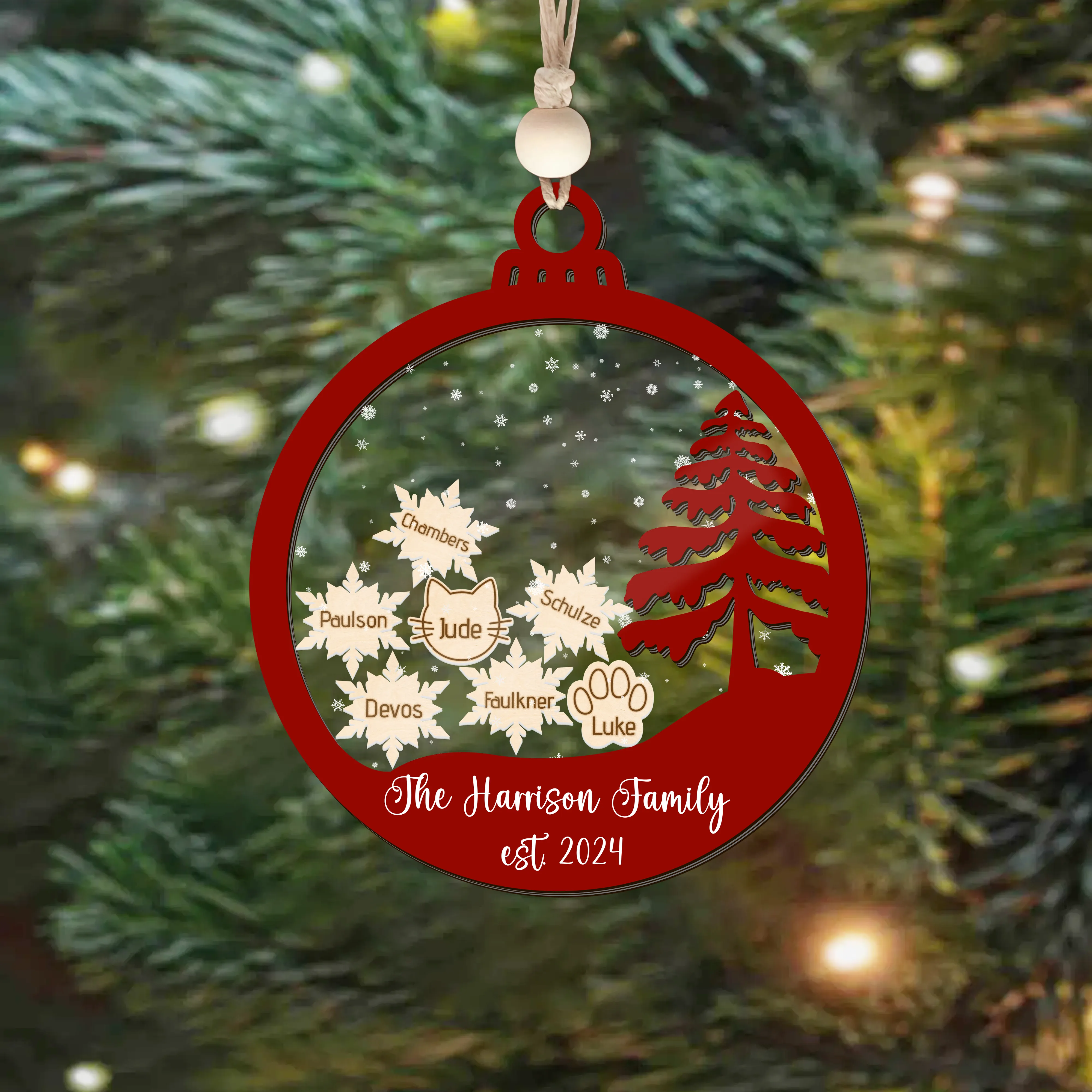 Personalized Family Christmas Ornament 5D, Custom Family Name Wooden Ornament CF299