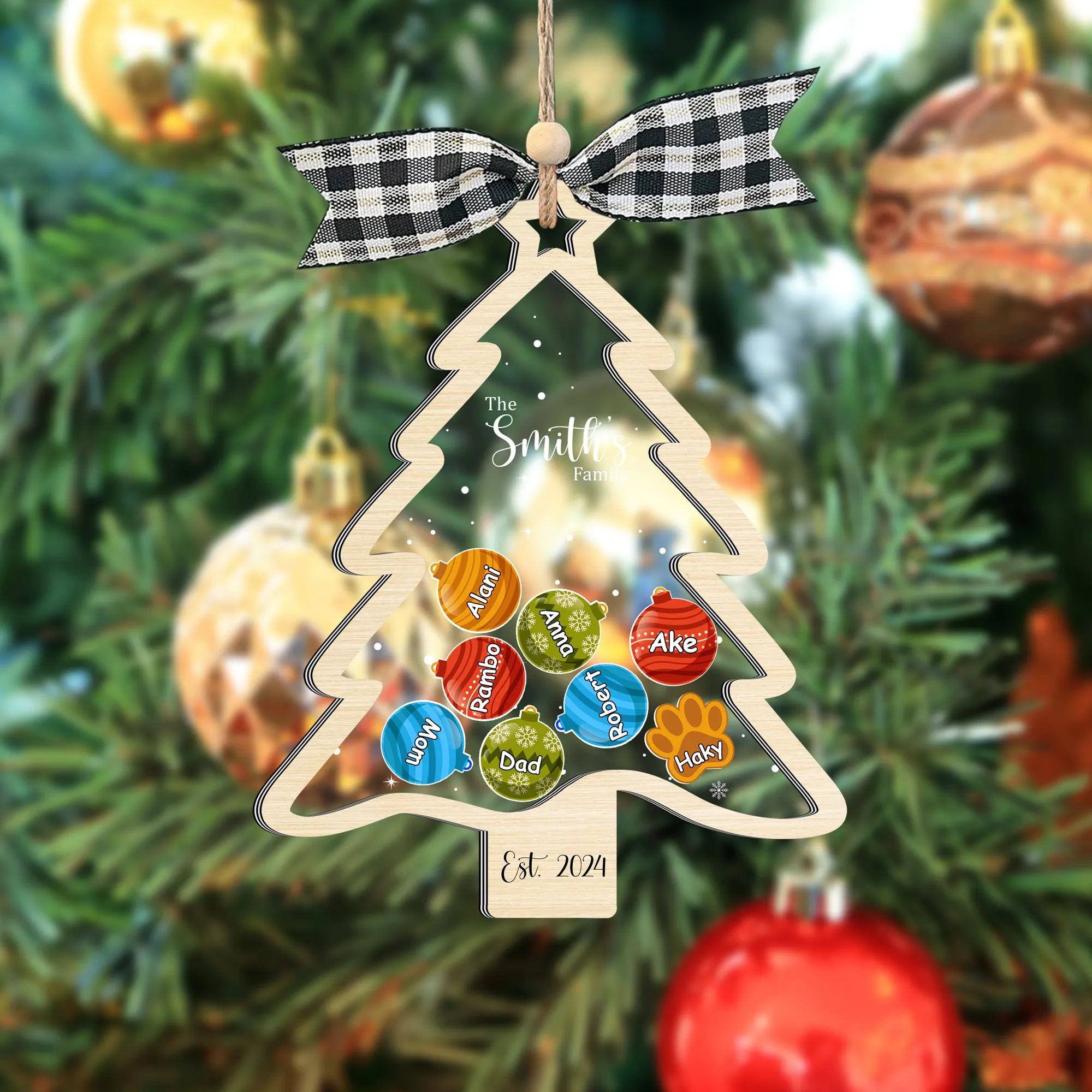 Personalized Family Christmas Tree Ornament, Family Gift 5 Layers Shake Ornament CF109