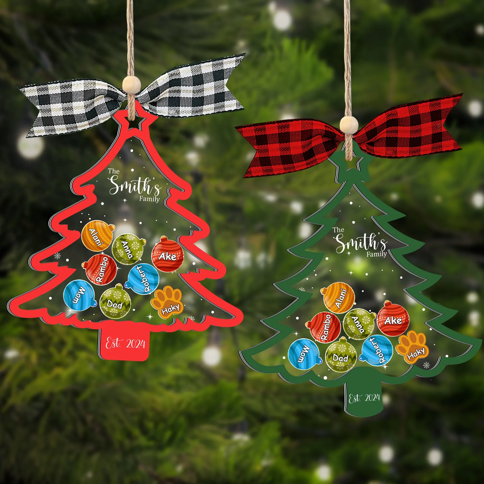 Personalized Family Christmas Tree Ornament, Family Gift 5 Layers Shake Ornament CF109