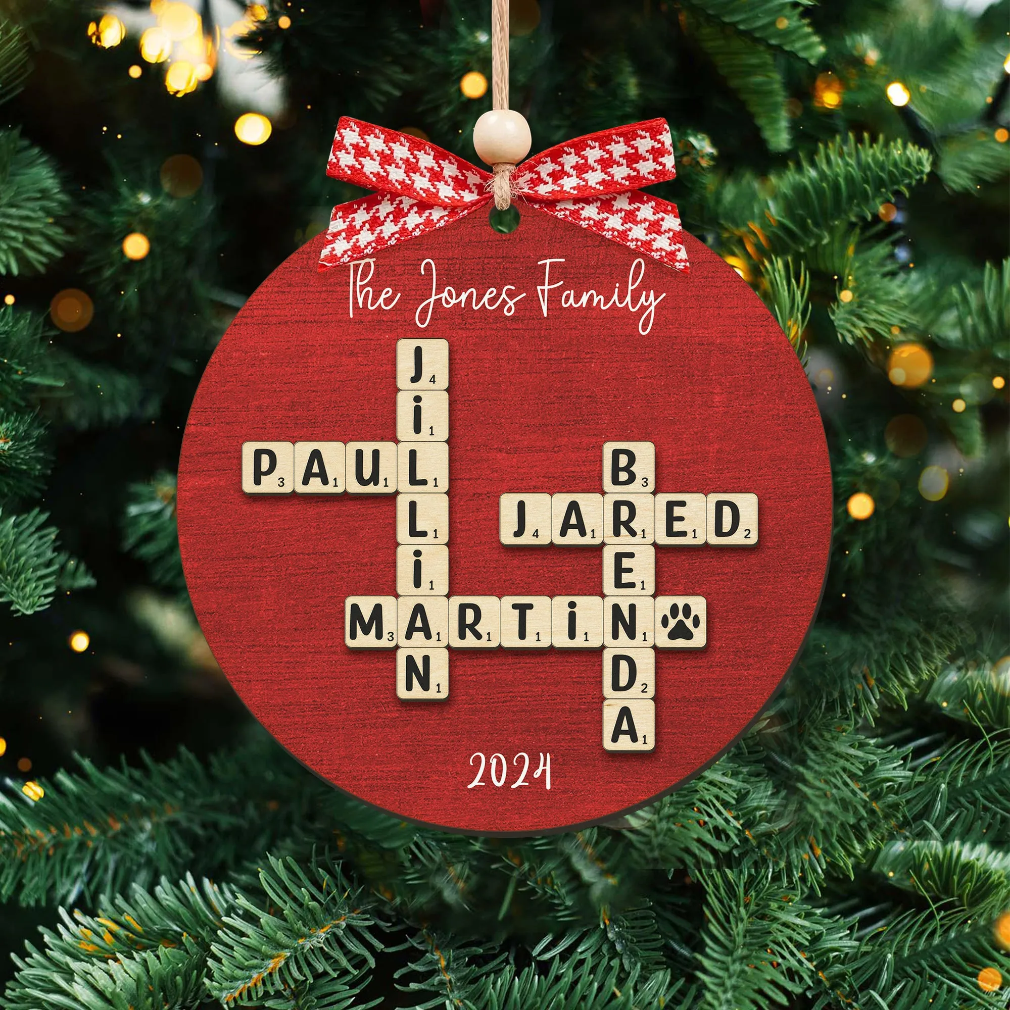 Personalized Family Crossword Puzzle Art 2 Layer Wooden Ornament, The Family Puzzle Crossword Ornament CF590