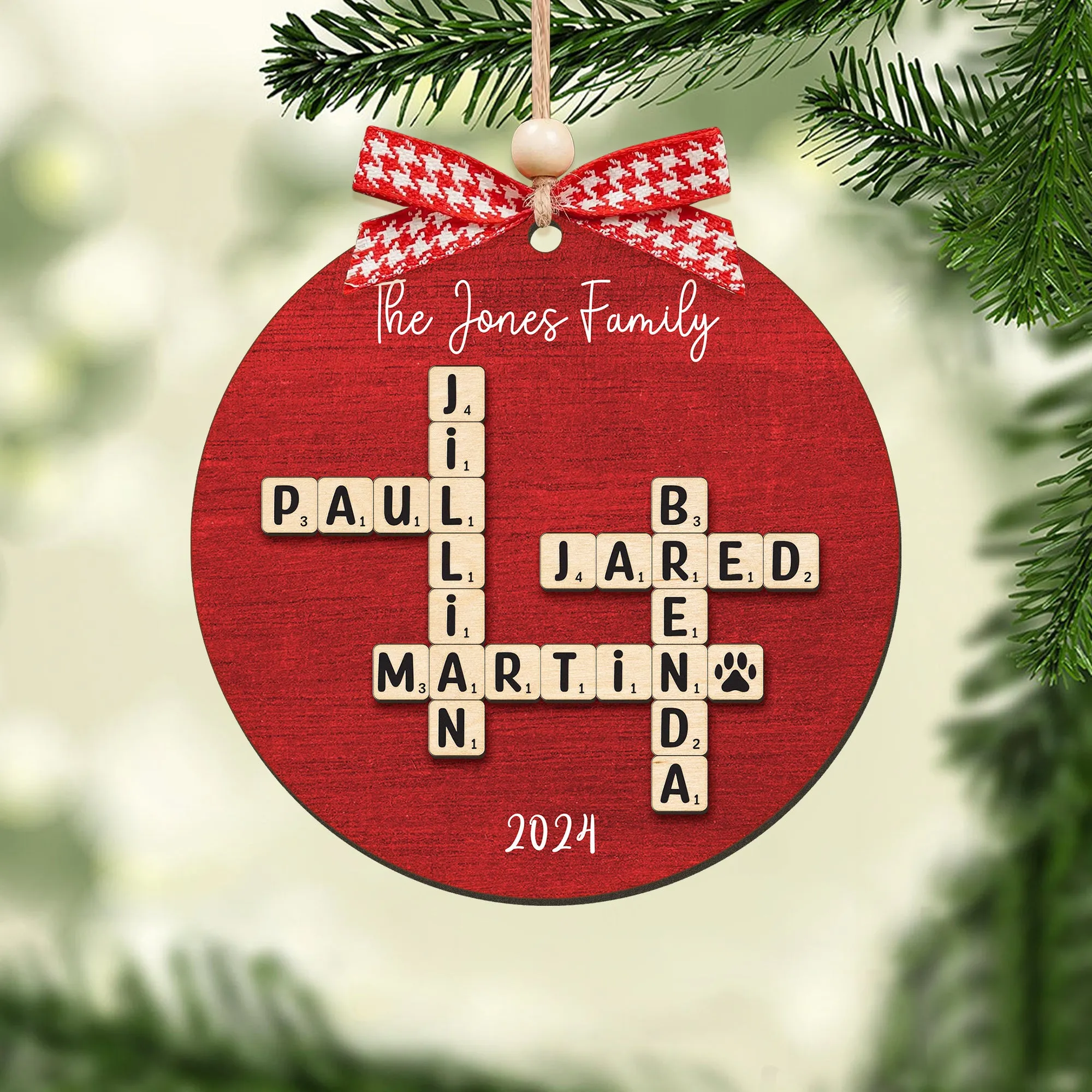 Personalized Family Crossword Puzzle Art 2 Layer Wooden Ornament, The Family Puzzle Crossword Ornament CF590