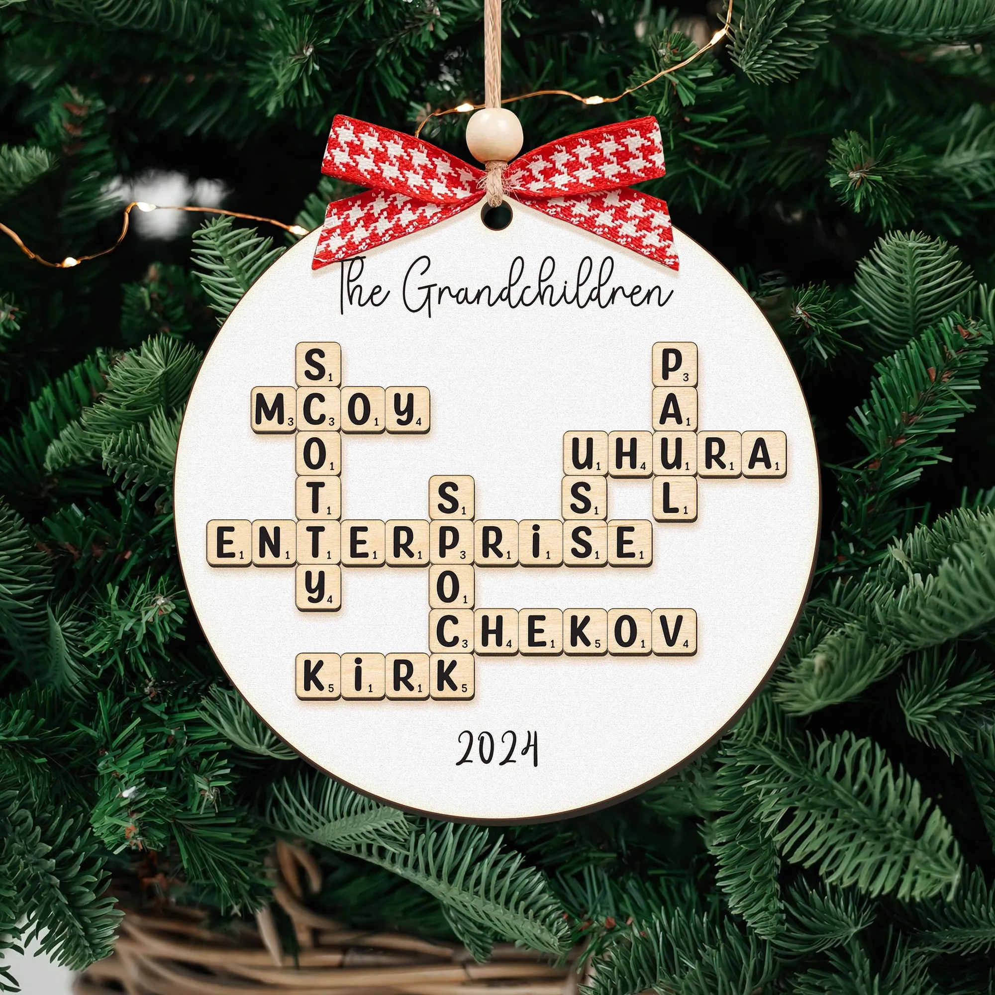 Personalized Family Crossword Puzzle Art 2 Layer Wooden Ornament, The Family Puzzle Crossword Ornament CF590