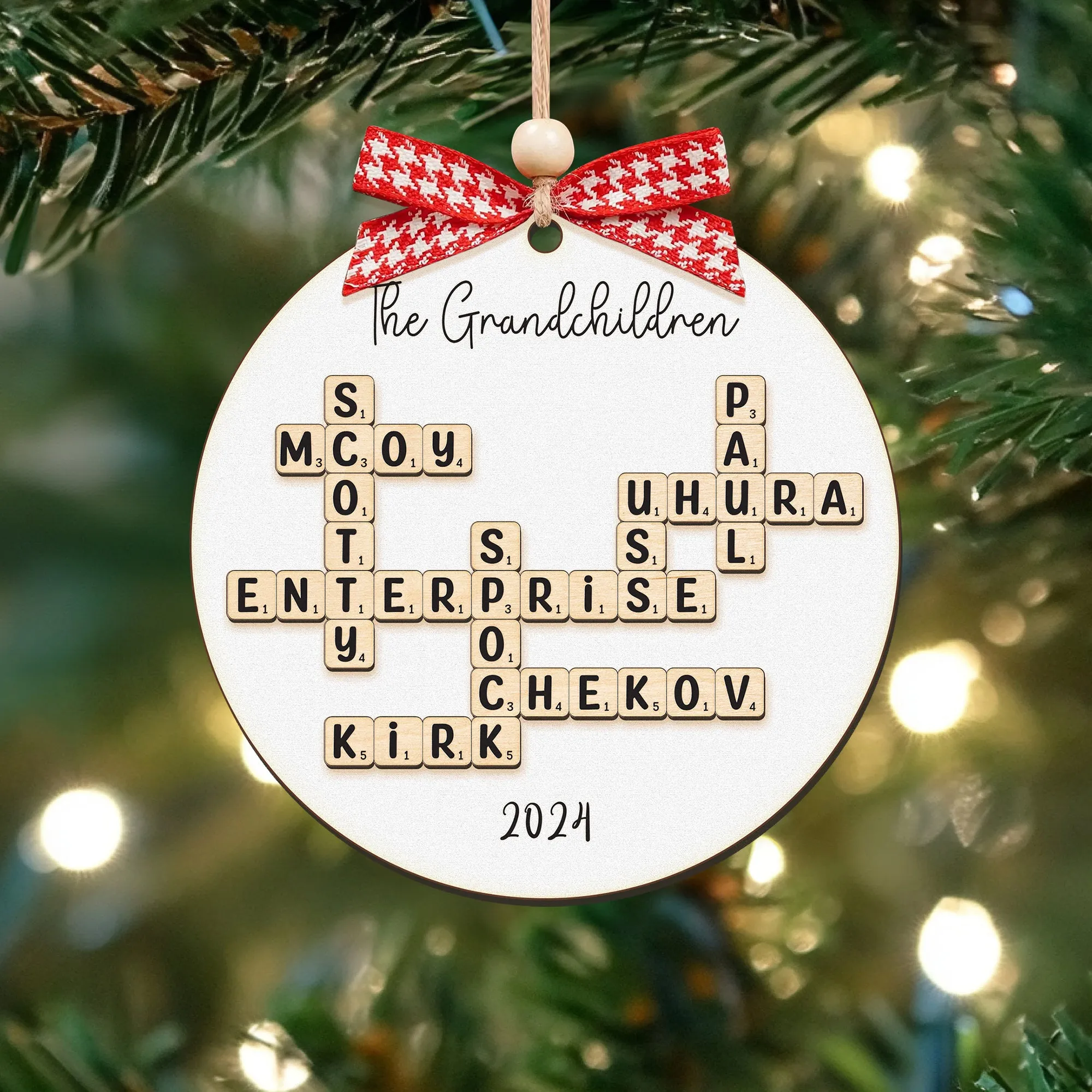 Personalized Family Crossword Puzzle Art 2 Layer Wooden Ornament, The Family Puzzle Crossword Ornament CF590