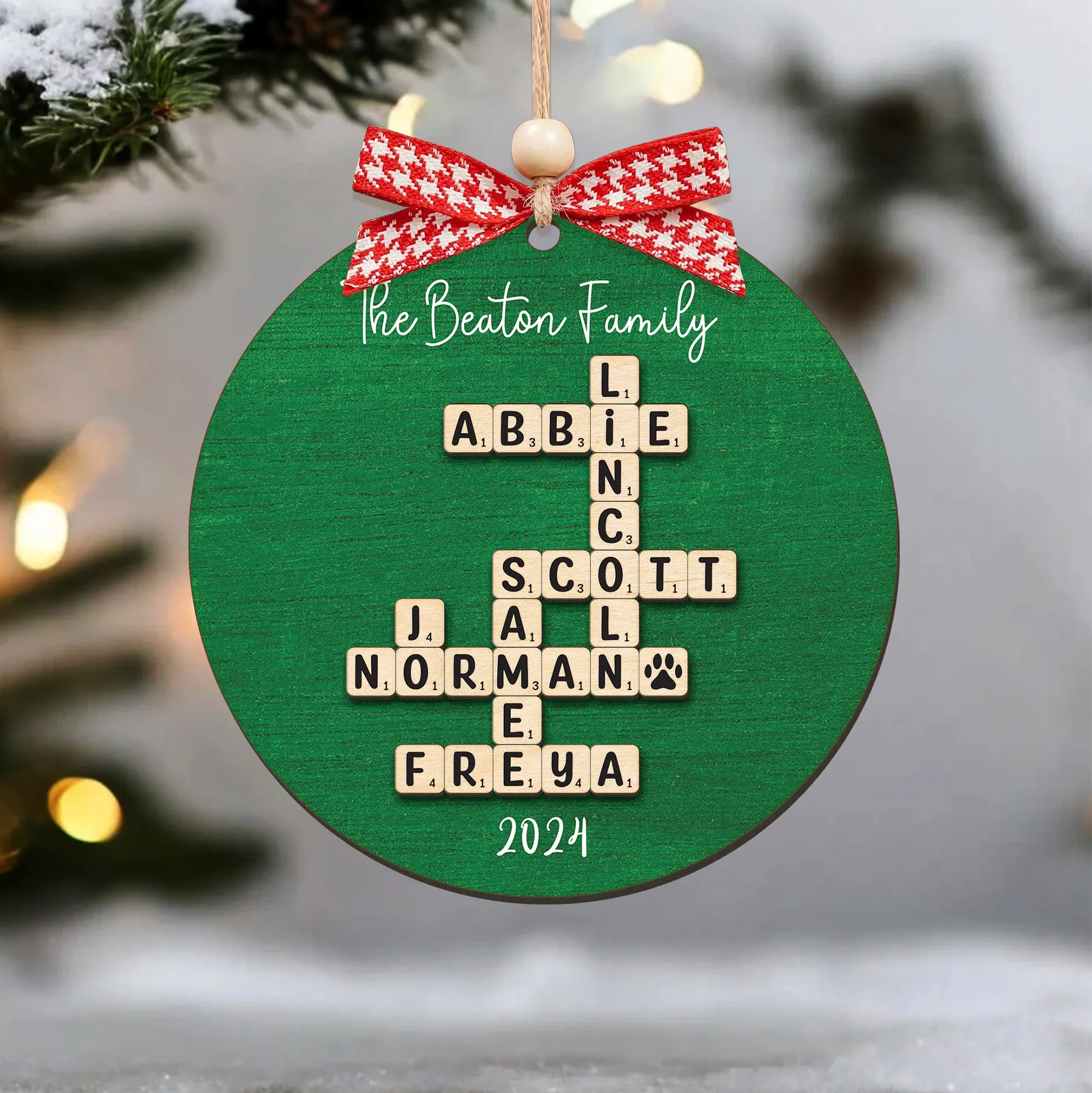 Personalized Family Crossword Puzzle Art 2 Layer Wooden Ornament, The Family Puzzle Crossword Ornament CF590