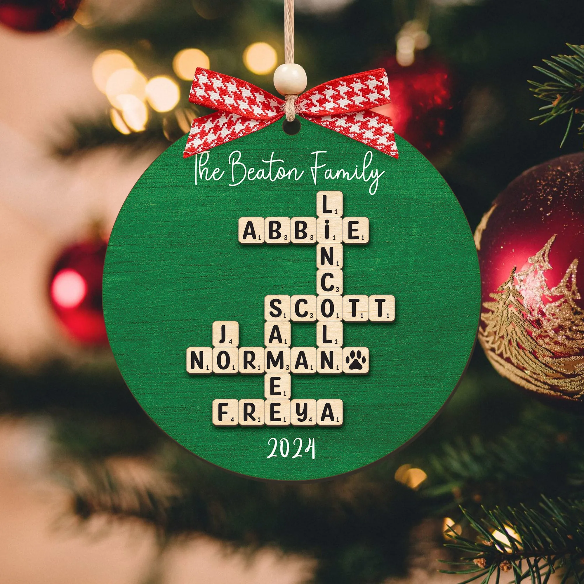 Personalized Family Crossword Puzzle Art 2 Layer Wooden Ornament, The Family Puzzle Crossword Ornament CF590