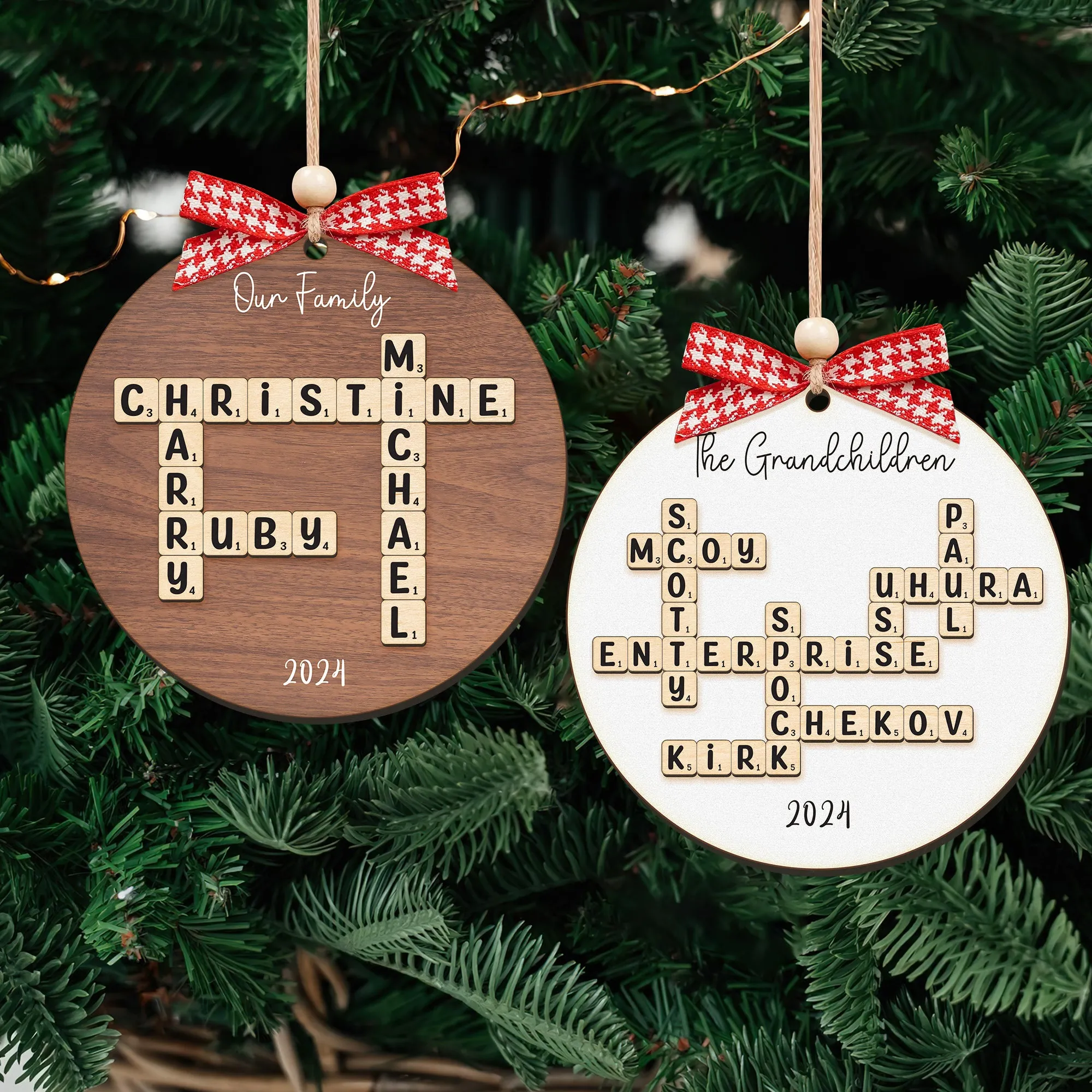 Personalized Family Crossword Puzzle Art 2 Layer Wooden Ornament, The Family Puzzle Crossword Ornament CF590