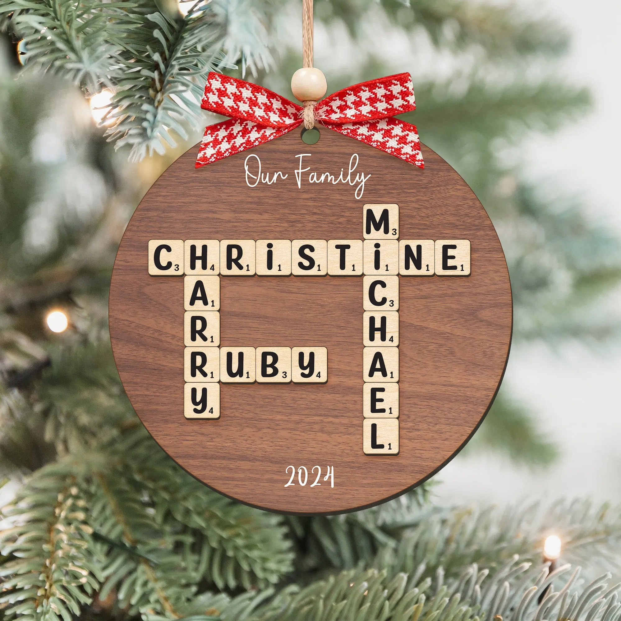 Personalized Family Crossword Puzzle Art 2 Layer Wooden Ornament, The Family Puzzle Crossword Ornament CF590