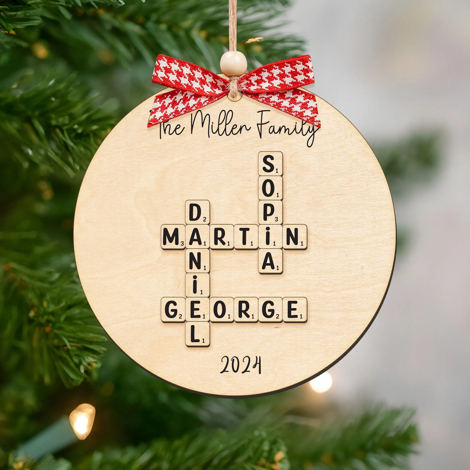 Personalized Family Crossword Puzzle Art 2 Layer Wooden Ornament, The Family Puzzle Crossword Ornament CF590