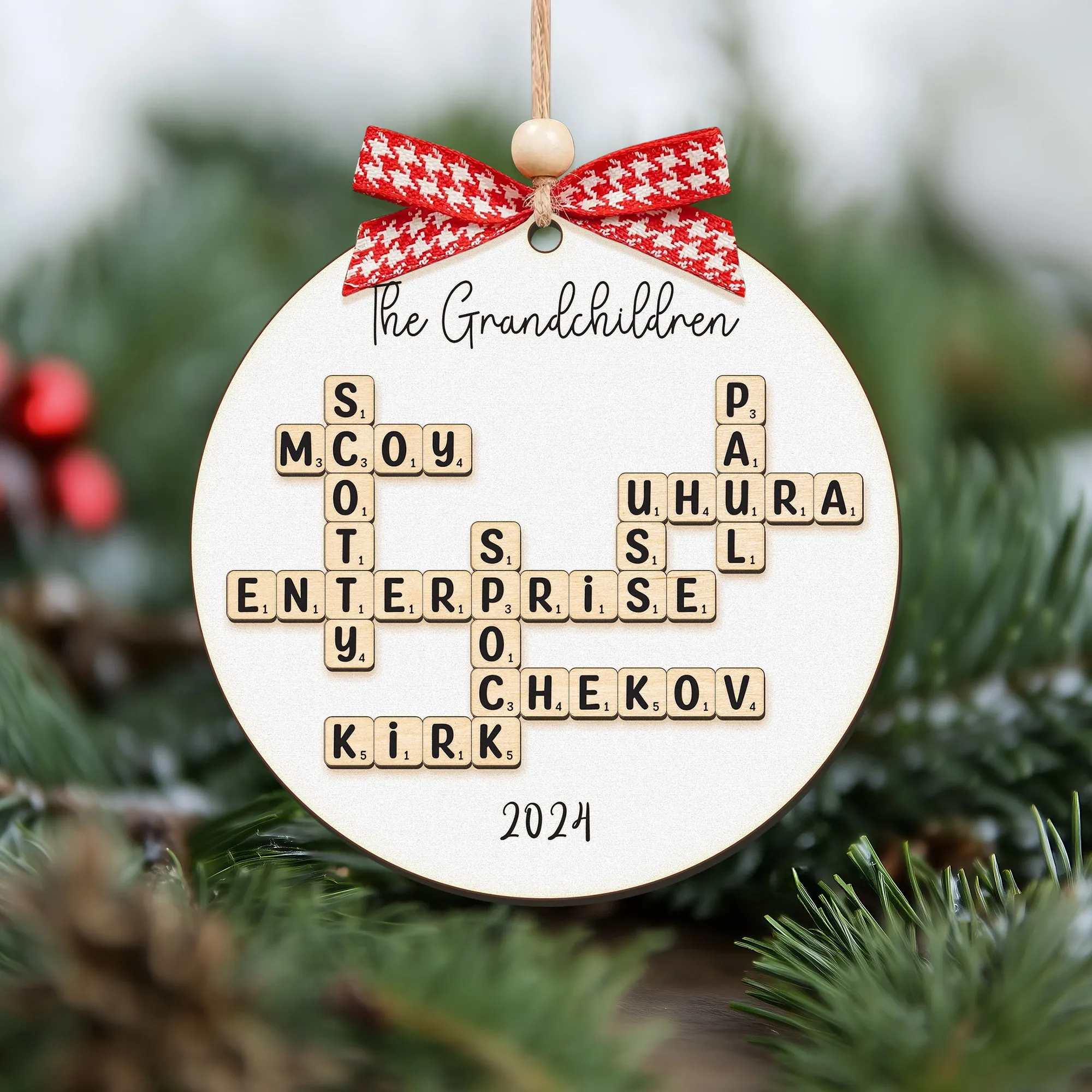 Personalized Family Crossword Puzzle Art 2 Layer Wooden Ornament, The Family Puzzle Crossword Ornament CF590