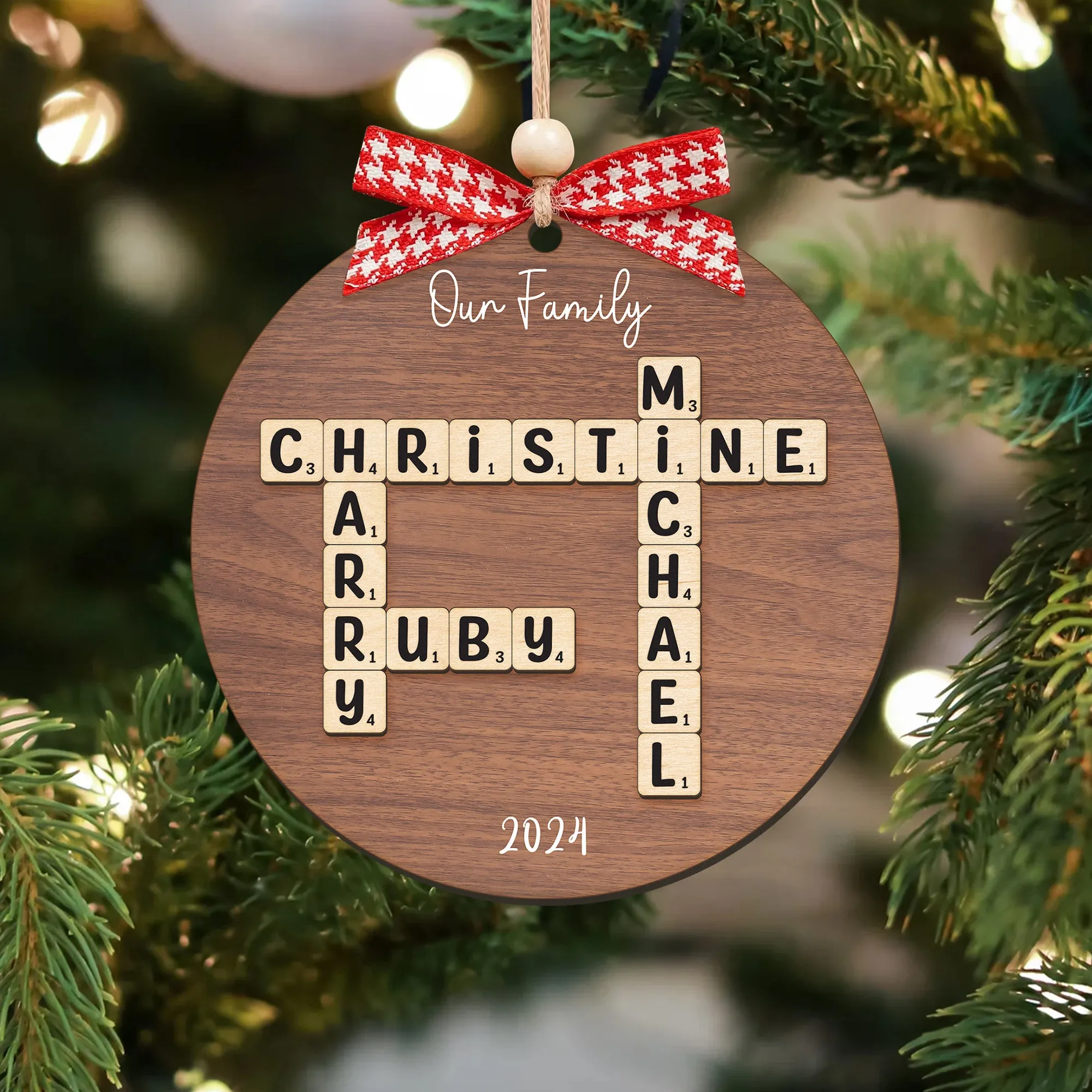 Personalized Family Crossword Puzzle Art 2 Layer Wooden Ornament, The Family Puzzle Crossword Ornament CF590