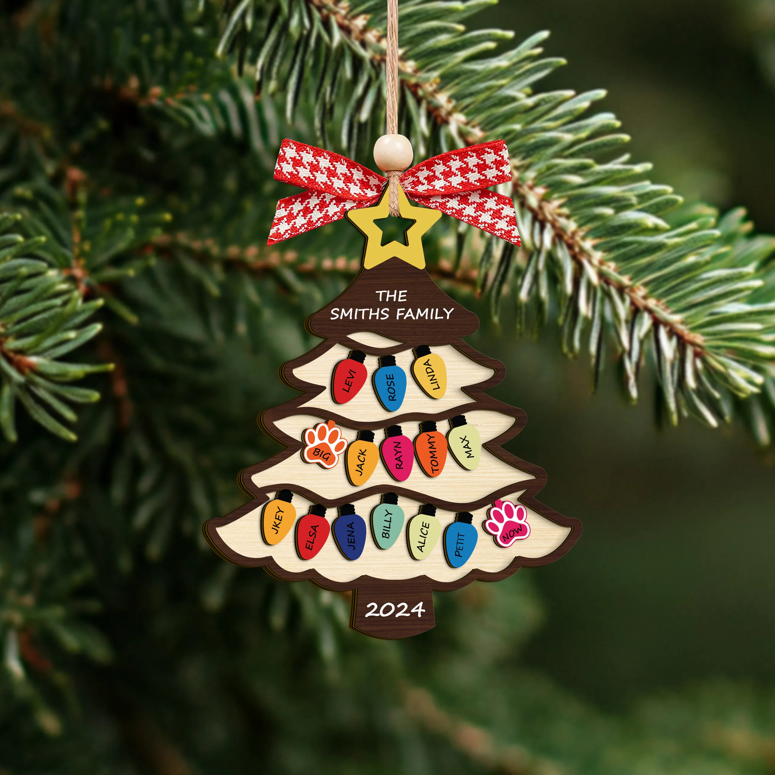 Personalized Family Name Christmas Tree Wooden Ornament, Family Christmas Ornament CF551