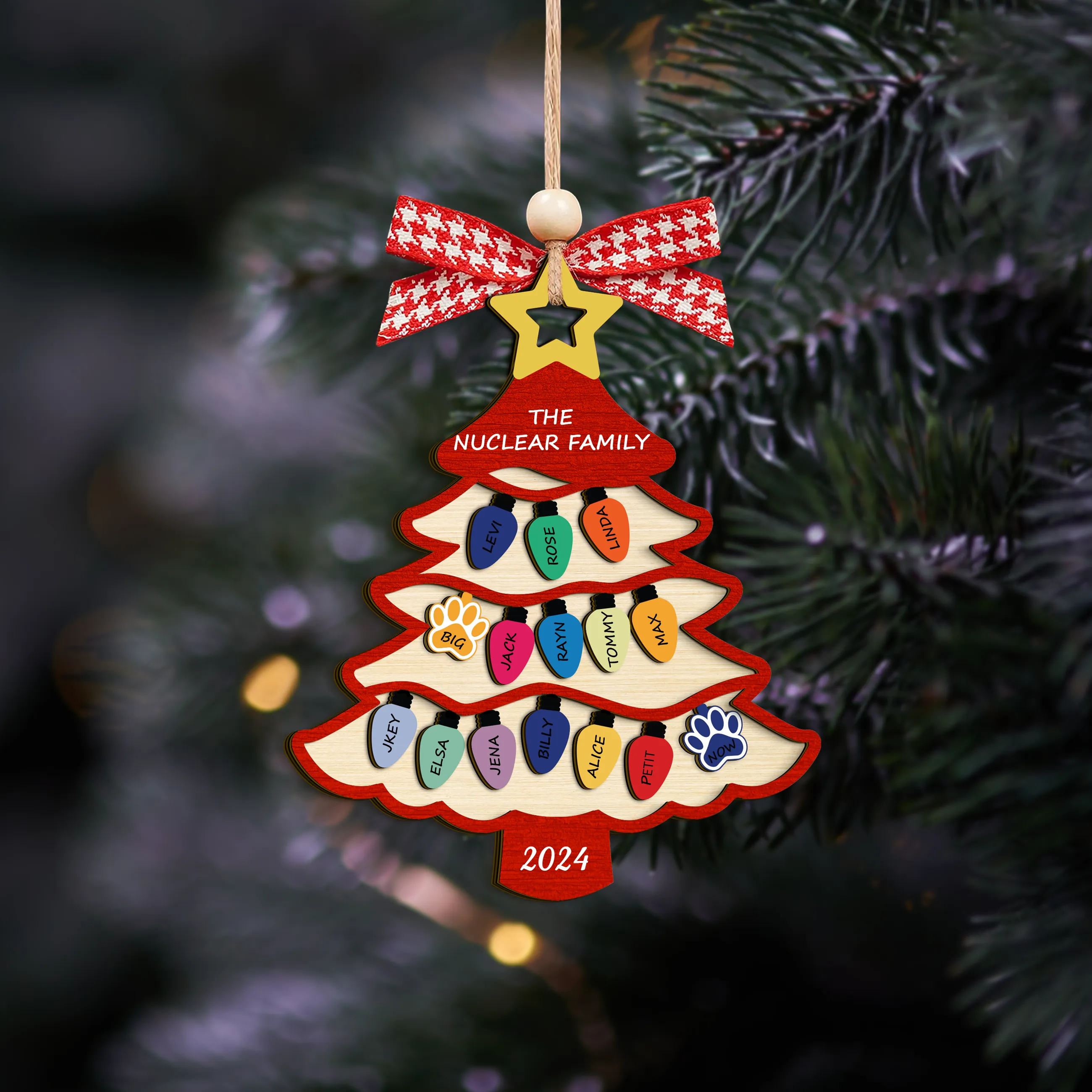 Personalized Family Name Christmas Tree Wooden Ornament, Family Christmas Ornament CF551