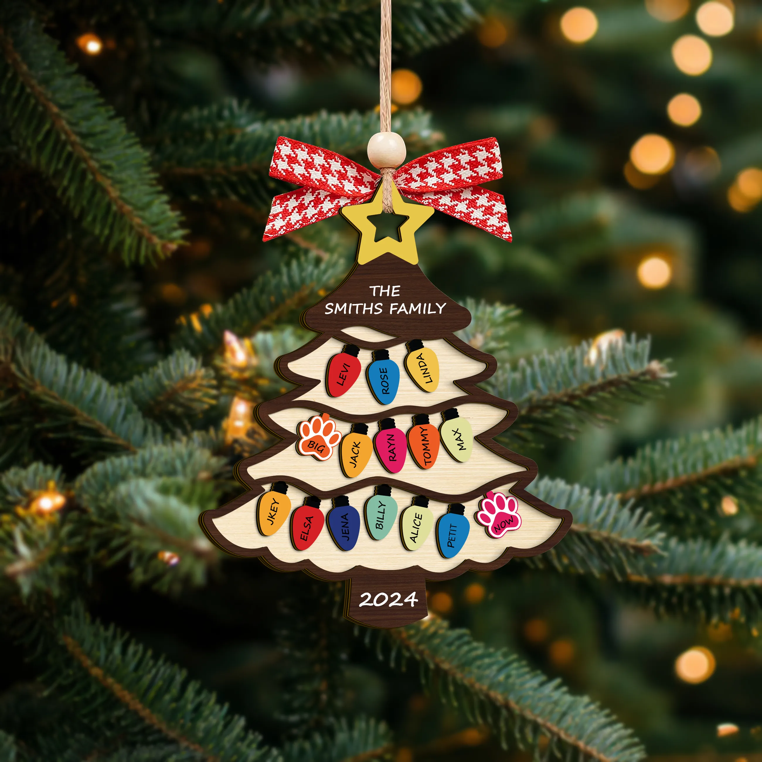 Personalized Family Name Christmas Tree Wooden Ornament, Family Christmas Ornament CF551