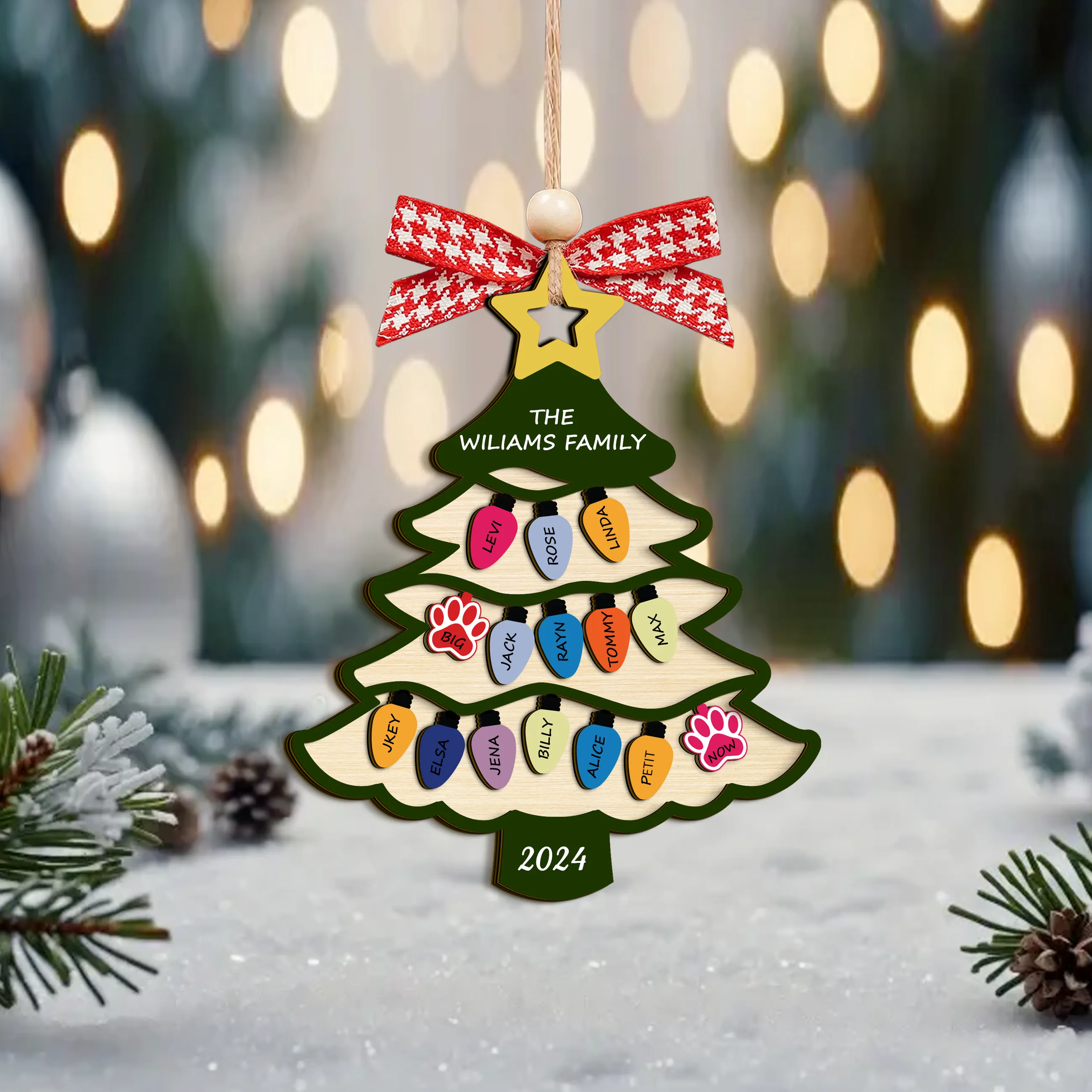 Personalized Family Name Christmas Tree Wooden Ornament, Family Christmas Ornament CF551