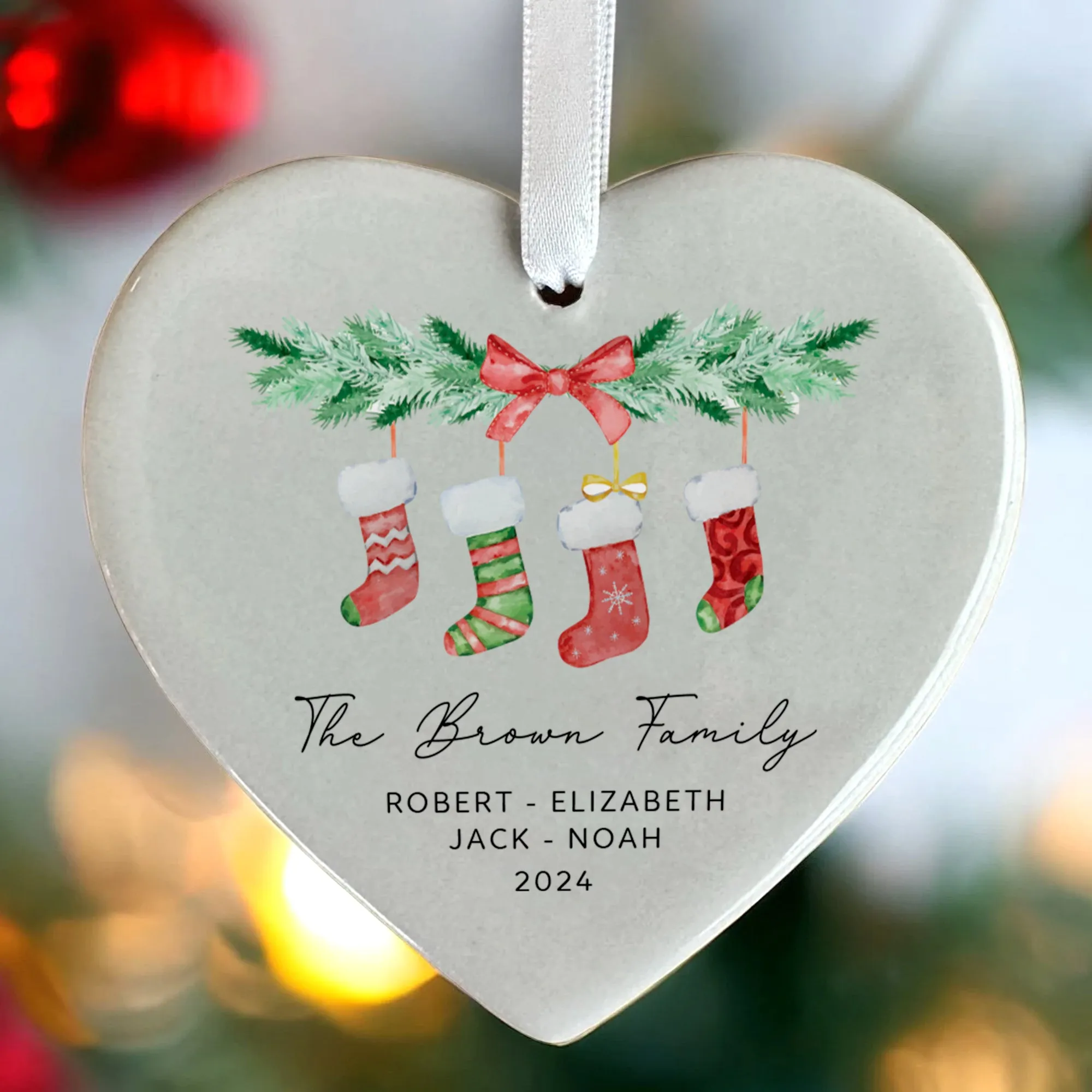 Personalized Family of 4 Ornament, Personalized Heart Shaped Ornament CY02-10