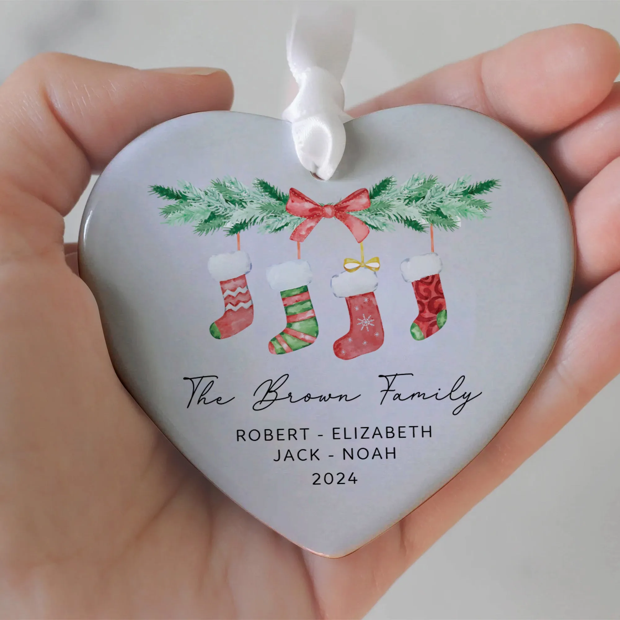 Personalized Family of 4 Ornament, Personalized Heart Shaped Ornament CY02-10