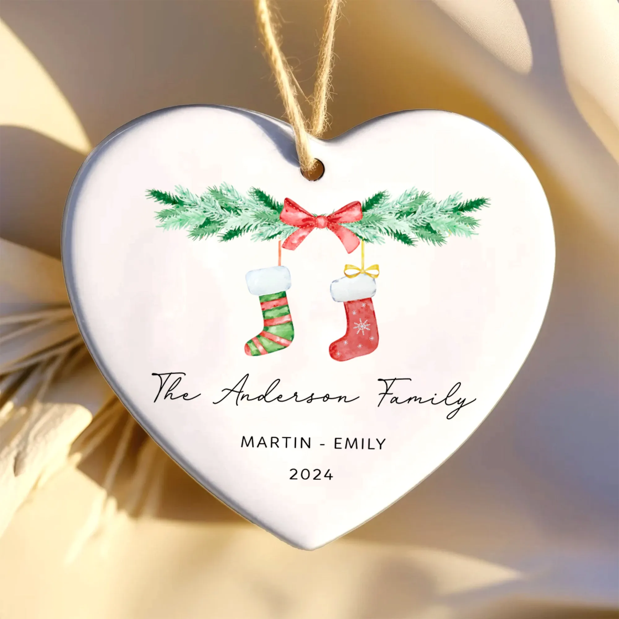 Personalized Family of 4 Ornament, Personalized Heart Shaped Ornament CY02-10