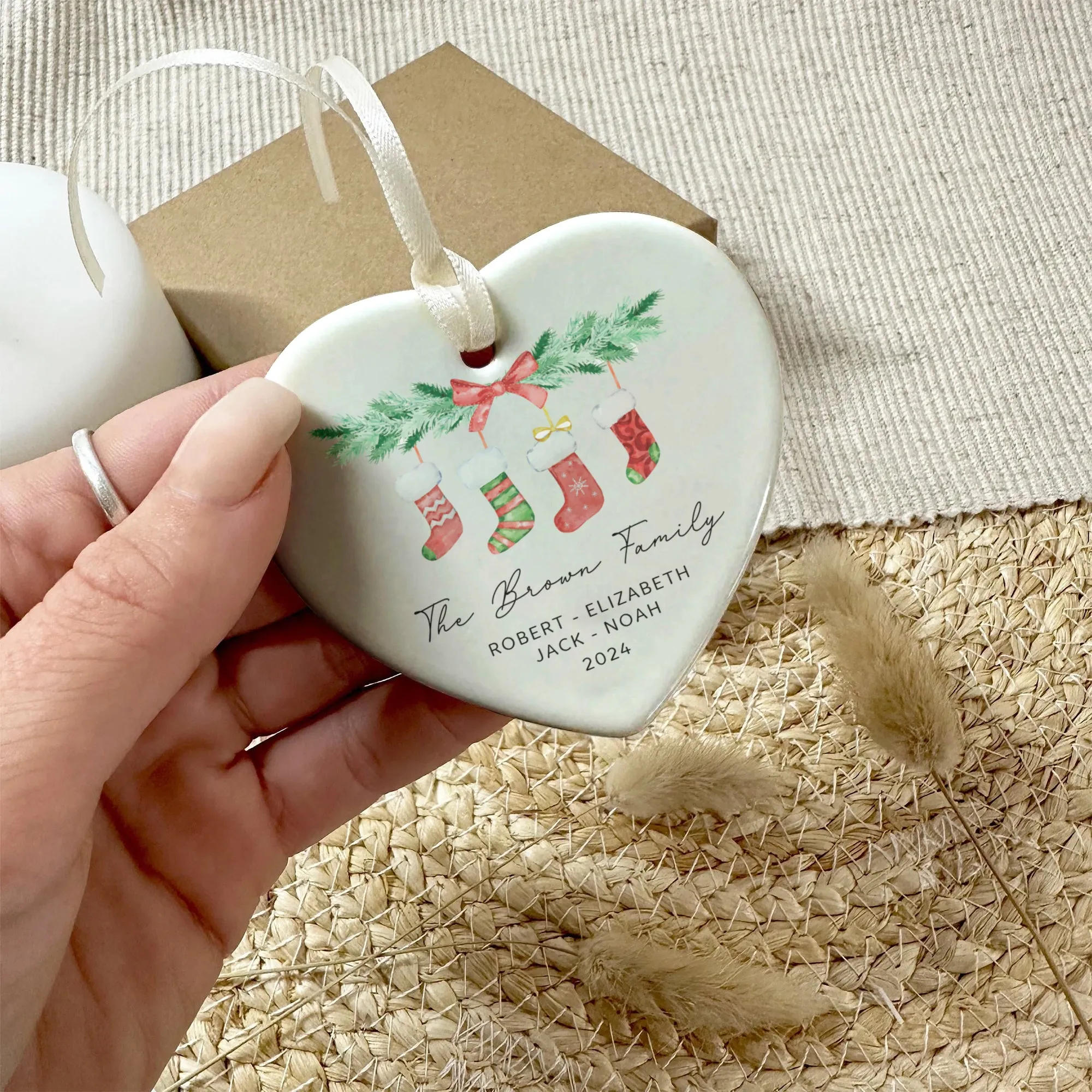 Personalized Family of 4 Ornament, Personalized Heart Shaped Ornament CY02-10