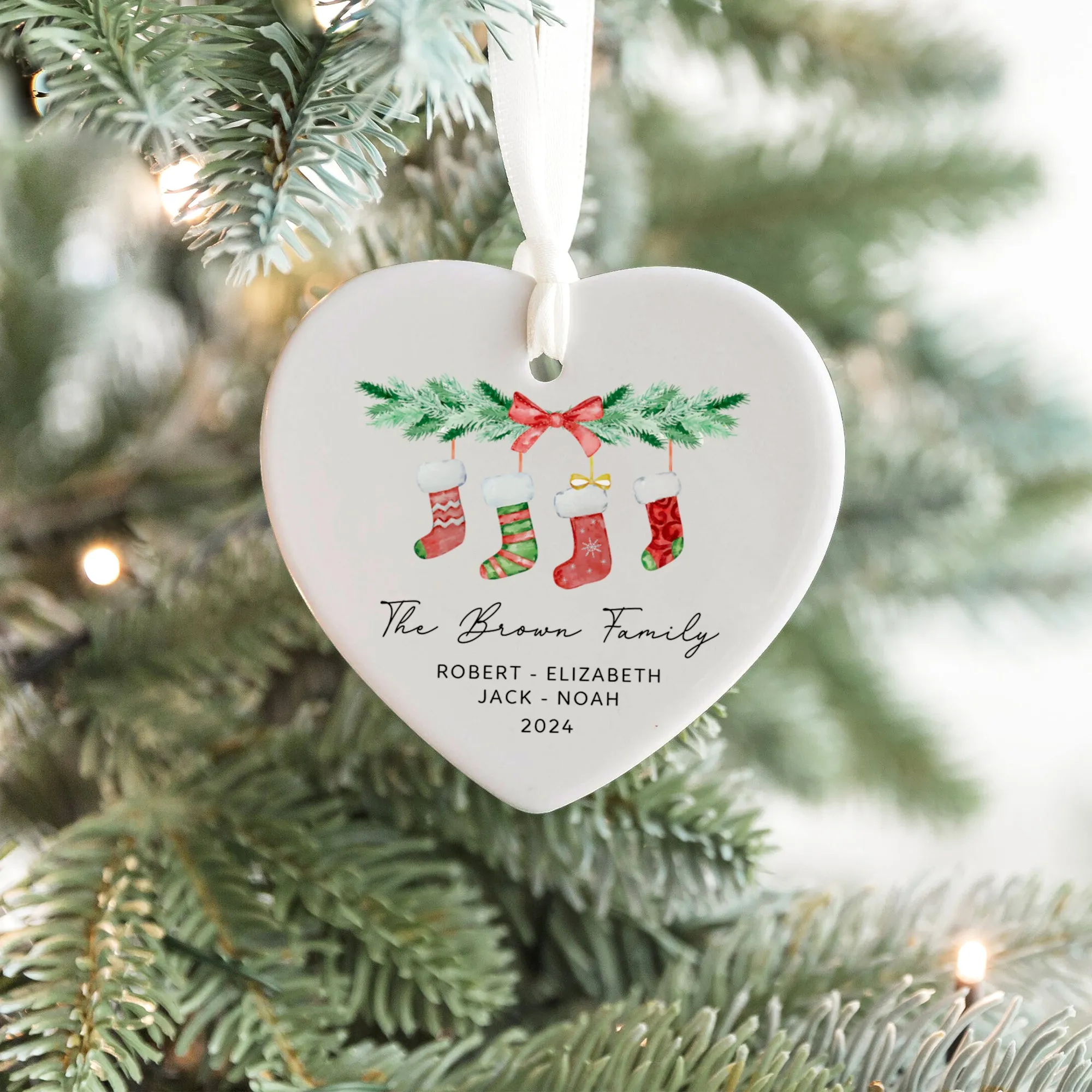 Personalized Family of 4 Ornament, Personalized Heart Shaped Ornament CY02-10