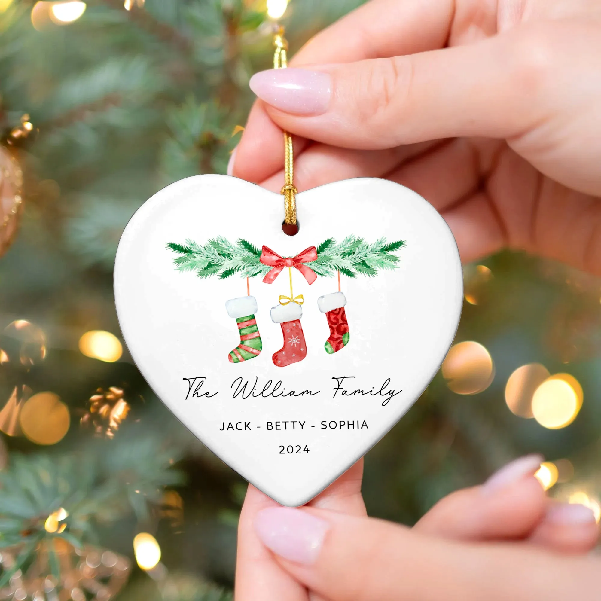 Personalized Family of 4 Ornament, Personalized Heart Shaped Ornament CY02-10