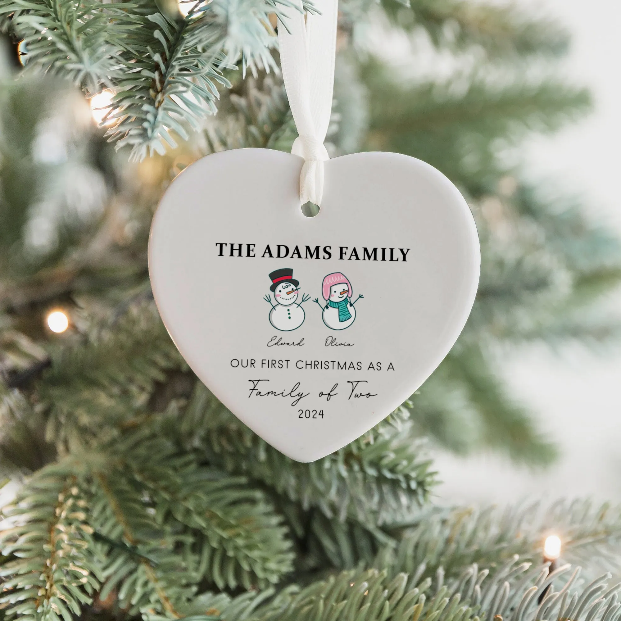 Personalized Family of 4 Ornament, Personalized Heart Shaped Ornament CY02-12