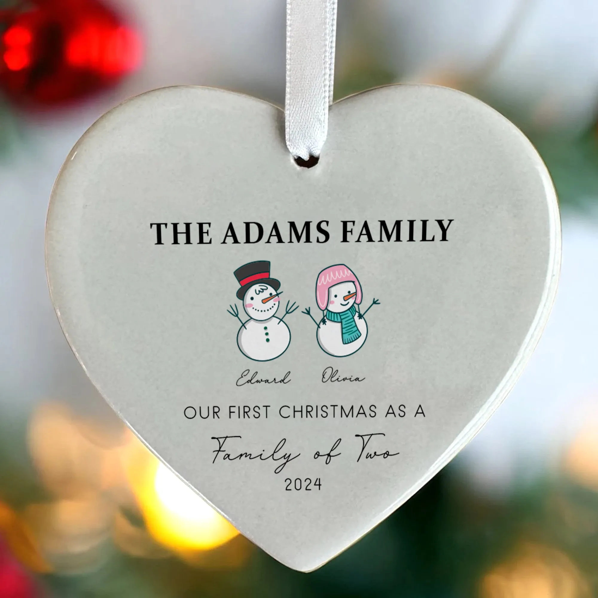 Personalized Family of 4 Ornament, Personalized Heart Shaped Ornament CY02-12