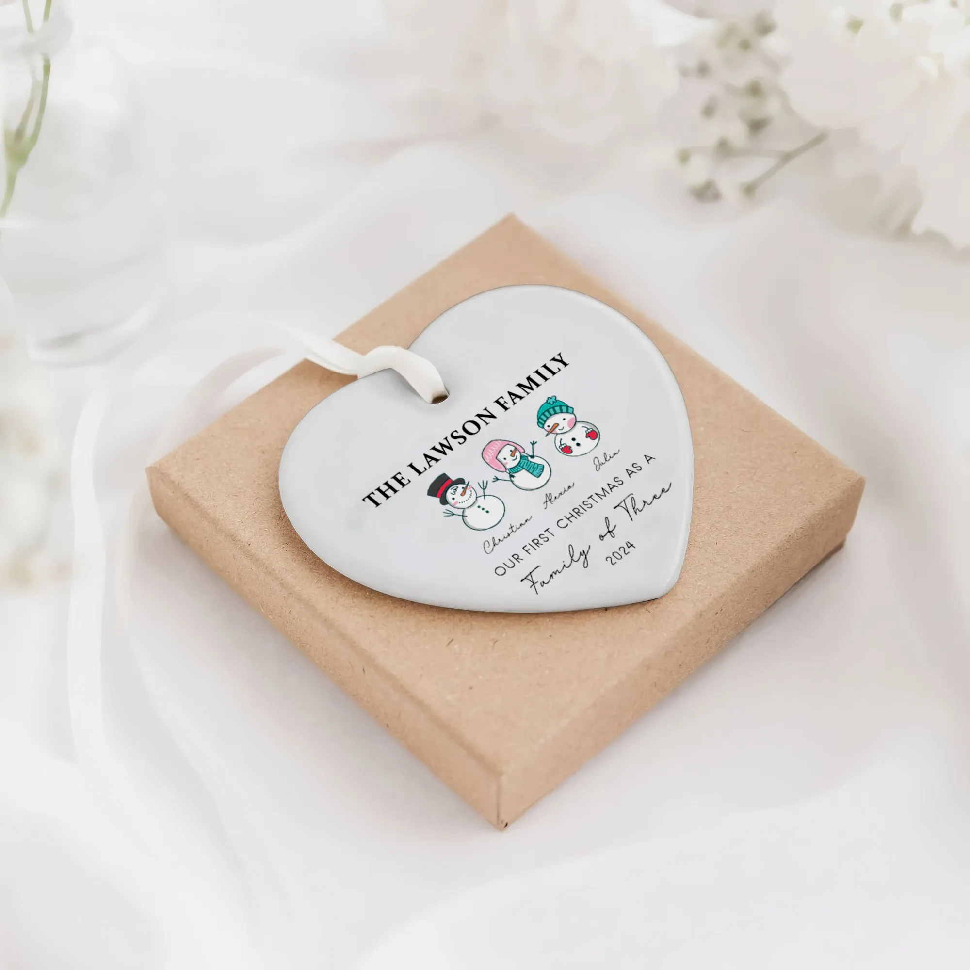 Personalized Family of 4 Ornament, Personalized Heart Shaped Ornament CY02-12