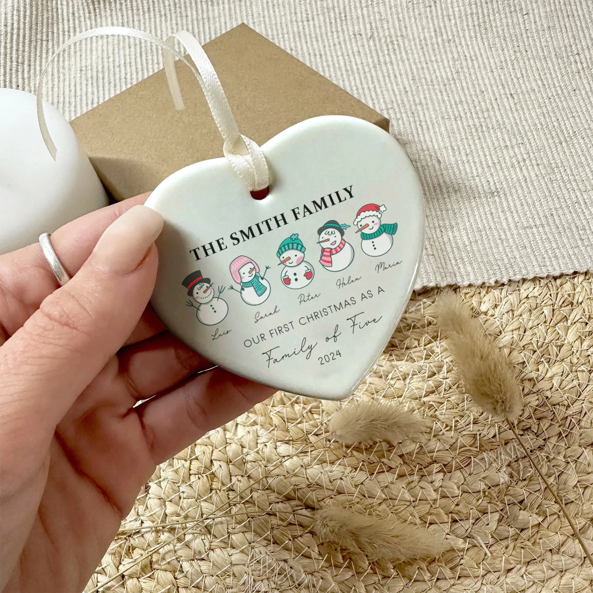 Personalized Family of 4 Ornament, Personalized Heart Shaped Ornament CY02-12