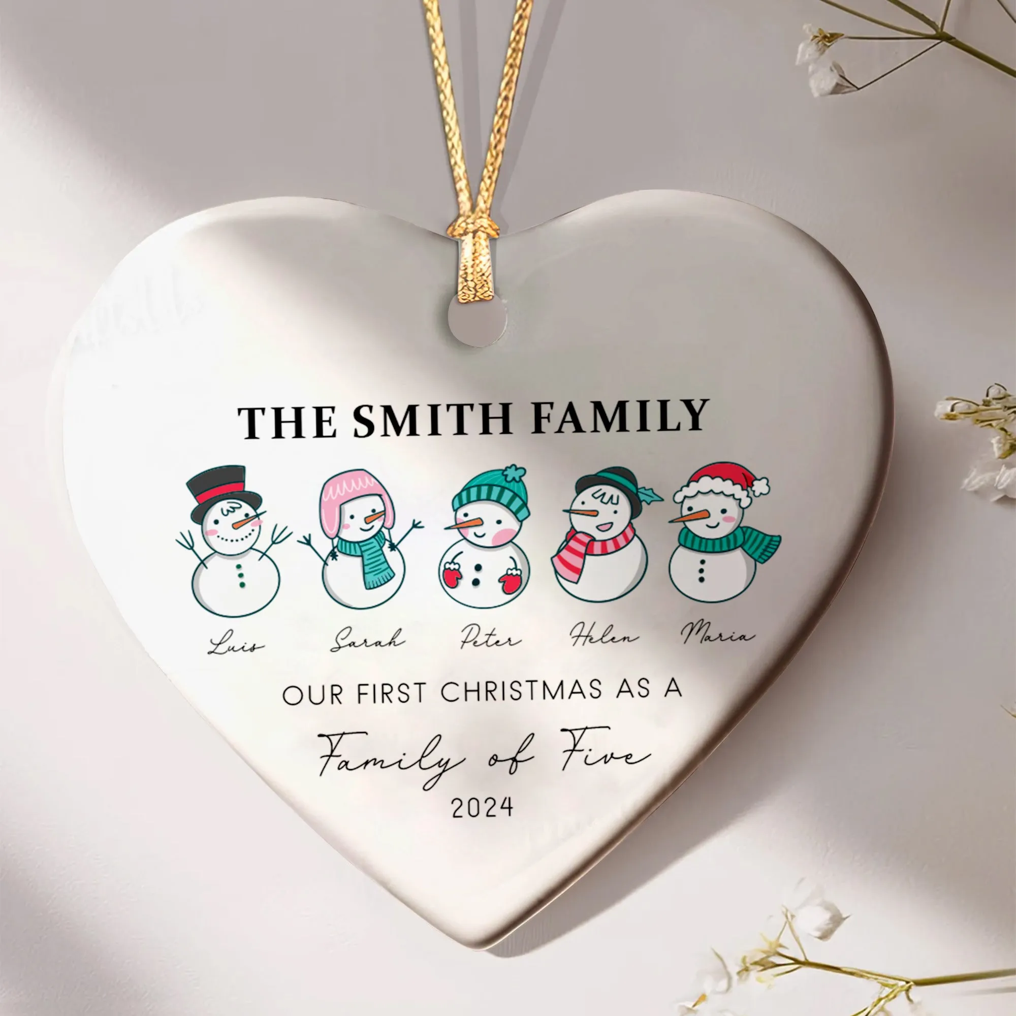 Personalized Family of 4 Ornament, Personalized Heart Shaped Ornament CY02-12