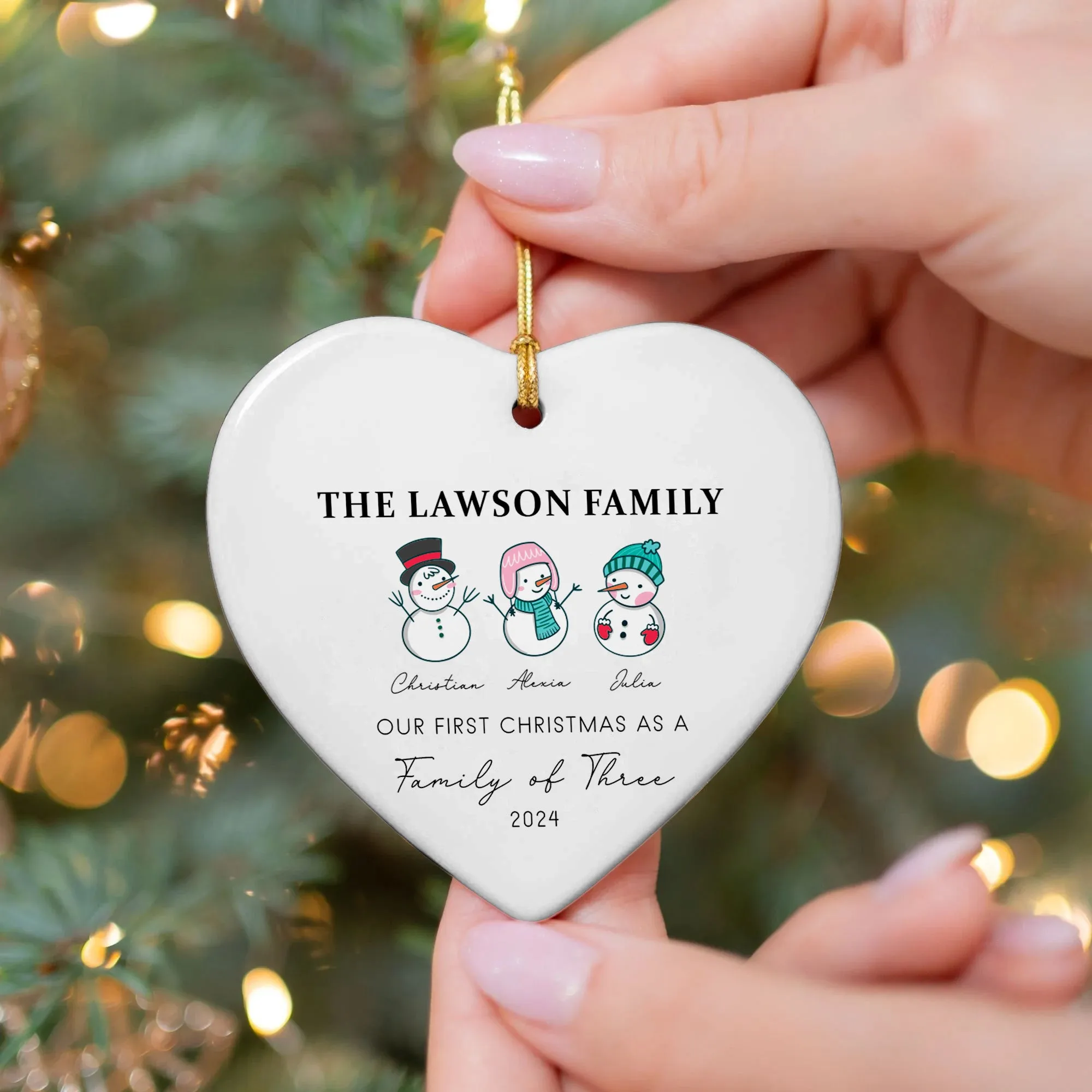 Personalized Family of 4 Ornament, Personalized Heart Shaped Ornament CY02-12